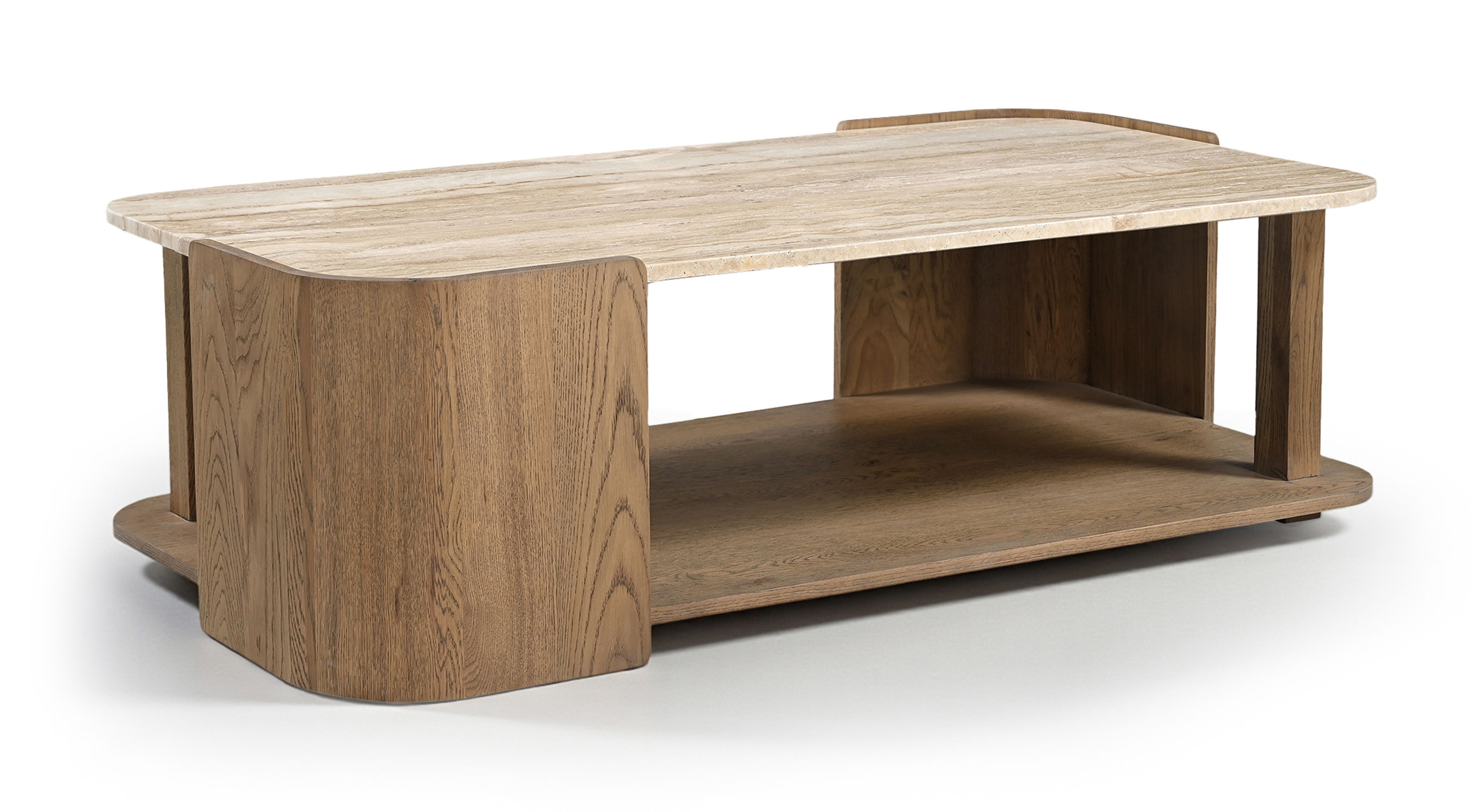 Calabria - Marble And Oak Wood Coffee Table - Beige / Brown
