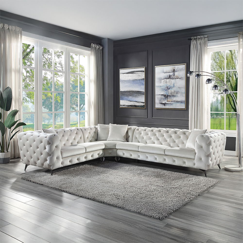 Atronia - Sectional Sofa With 4 Pillows - Beige Fabric, beige