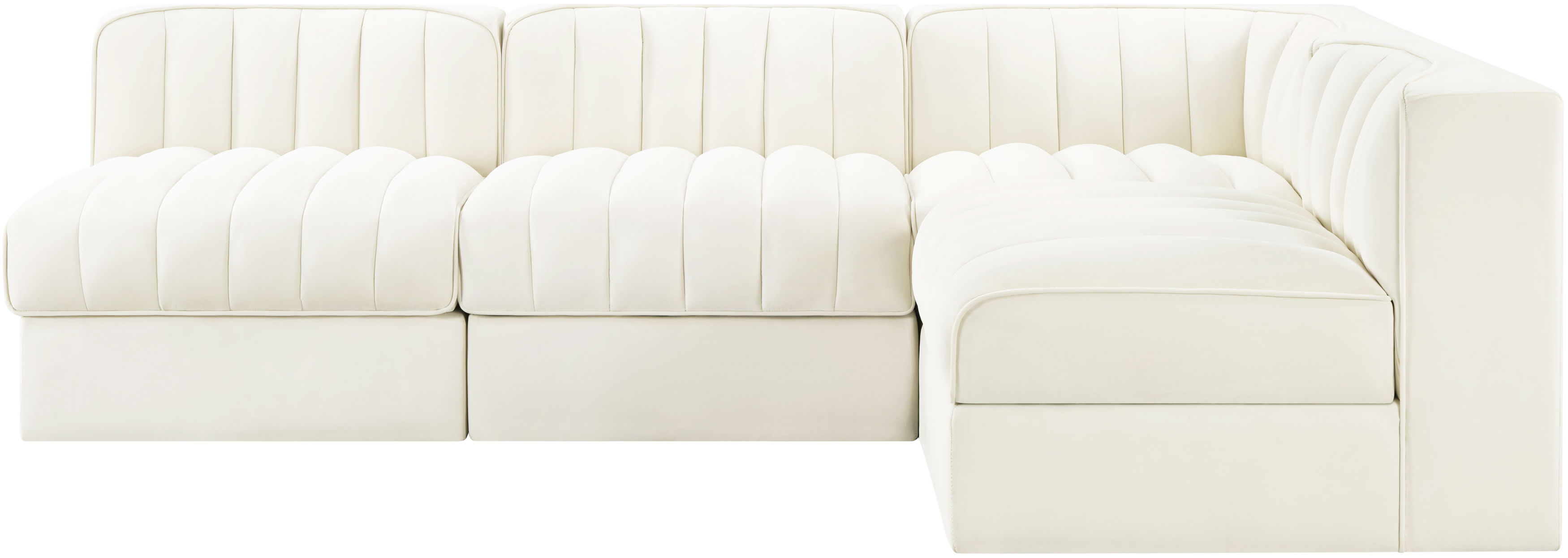 Rummi - Armless Velvet Performance Fabric Upholstered 4 Piece Modular Sectional - Cream