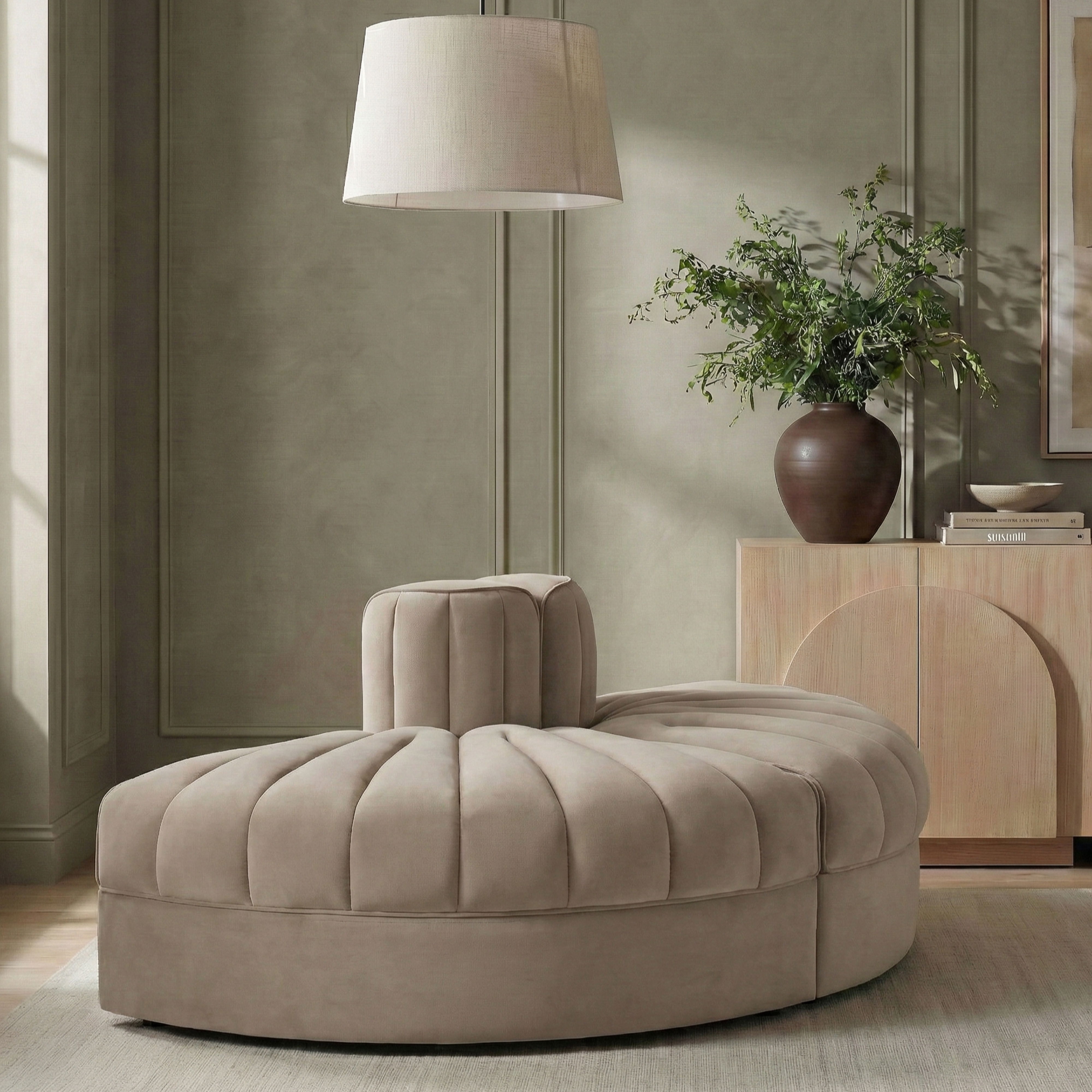 Rummi - Velvet Performance Fabric Upholstered 2 Piece Modular Loveseat - Beige