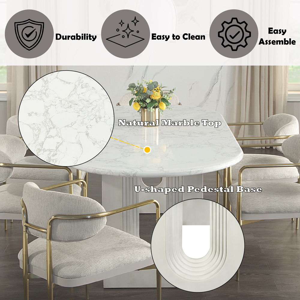 Zayn - Dining Table - White Natrual Marble Top & White, white, view 7
