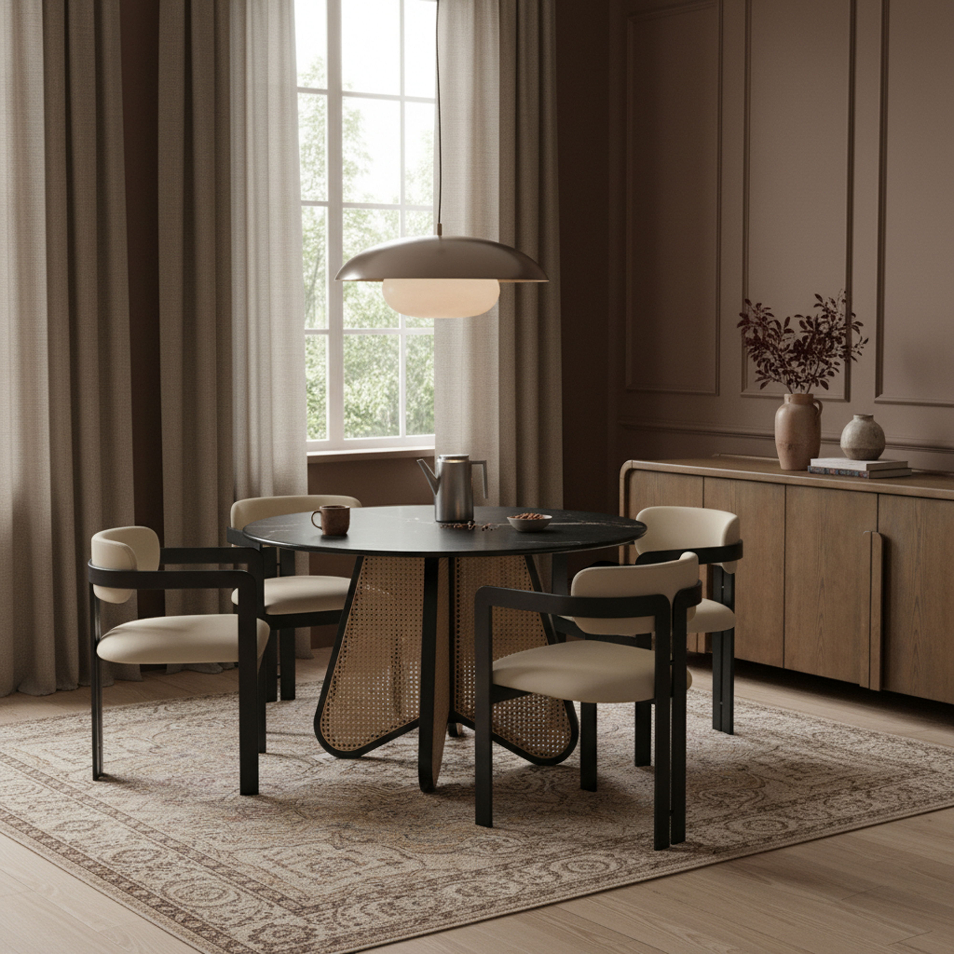 Aurum - Vegan Leather Upholstered Dining Chair (Set of 2) - Beige / Graphite Black