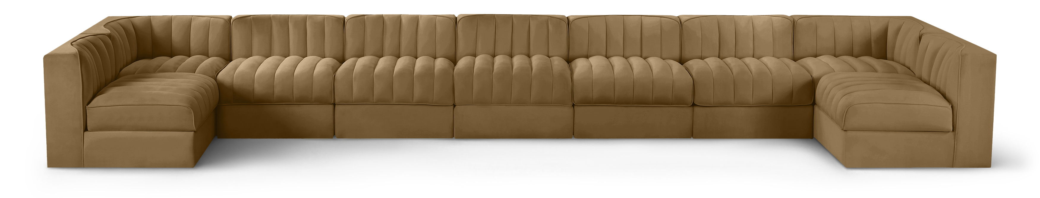 Rummi - Armless Velvet Performance Fabric Upholstered 9 Piece Modular Sectional - Saddle