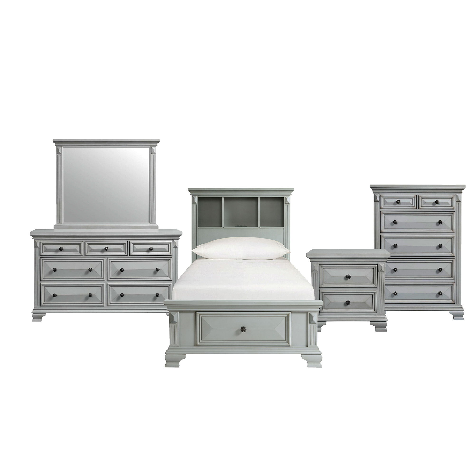 Calloway Twin Storage 5 Piece Bedroom Set Gray New Lots Furniture