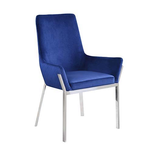 Cambrie - Side Chair (Set of 2) - Blue Velvet & Mirrored Silver, blue, view 4