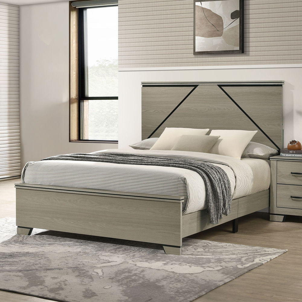 Joanna - Queen Bed With LED - Weathered Gray, gray