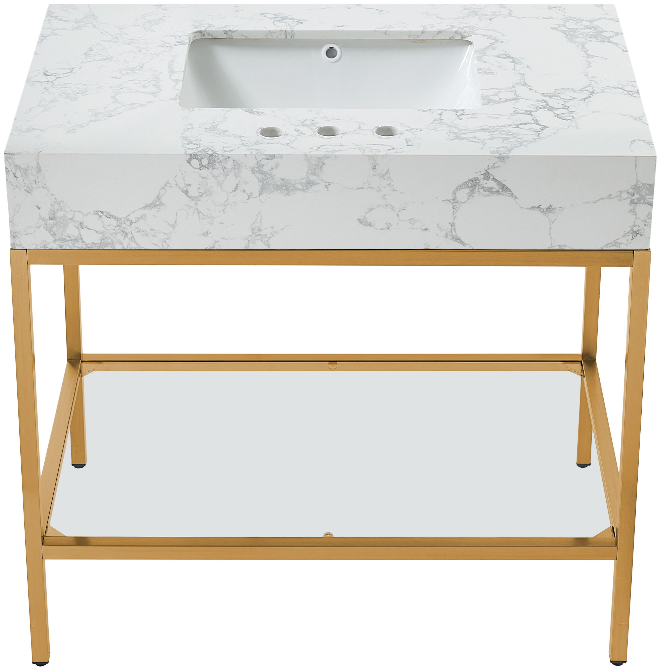 Marmo - 36" Engineered Marble Bathroom Vanity With Gold Base - White