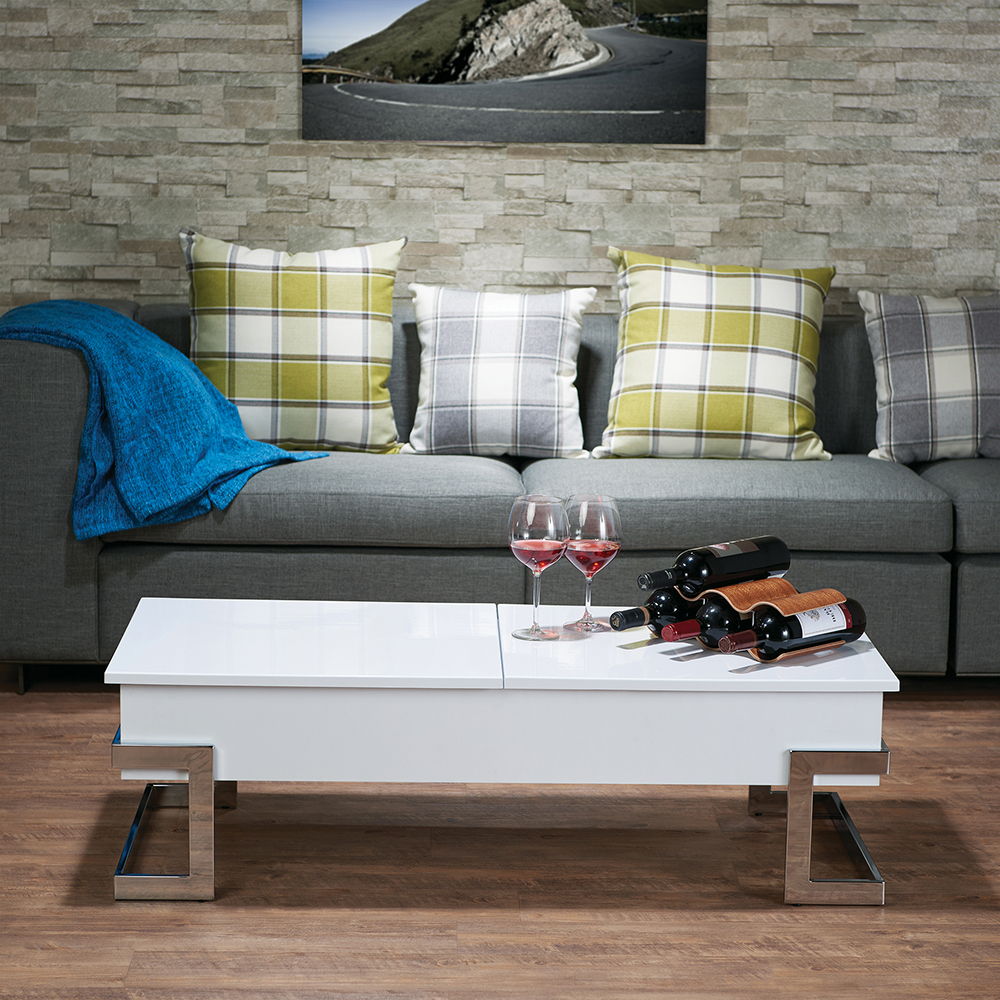 Calnan - Coffee Table With Lift Top - White High Gloss & Chrome, white, view 4