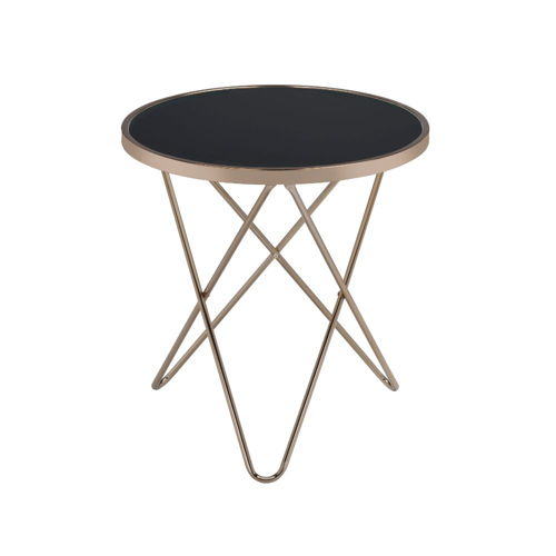 Valora - End Table - Black Glass & Champagne, black