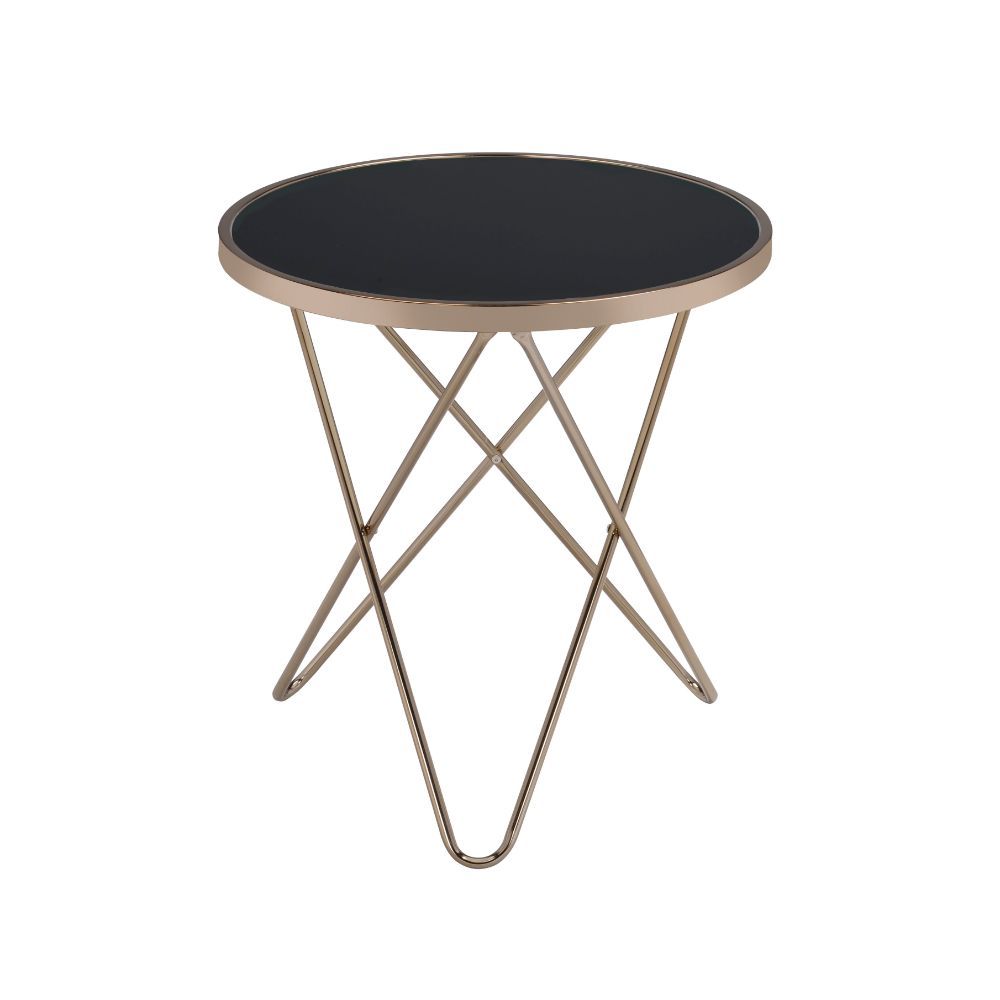 Valora - End Table - Black Glass & Champagne, black