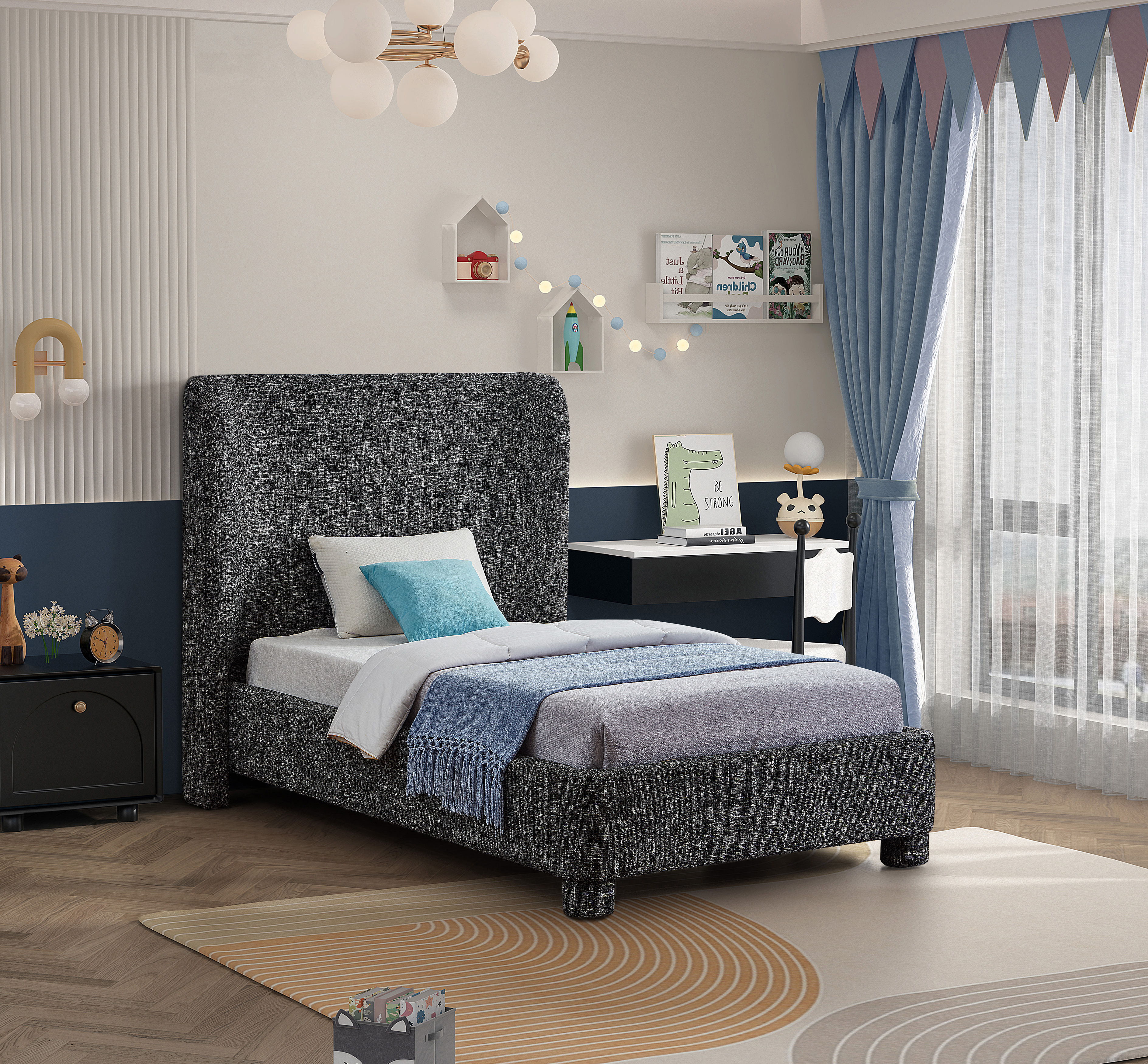 Penny - Polyester Fabric Twin Bed - Black