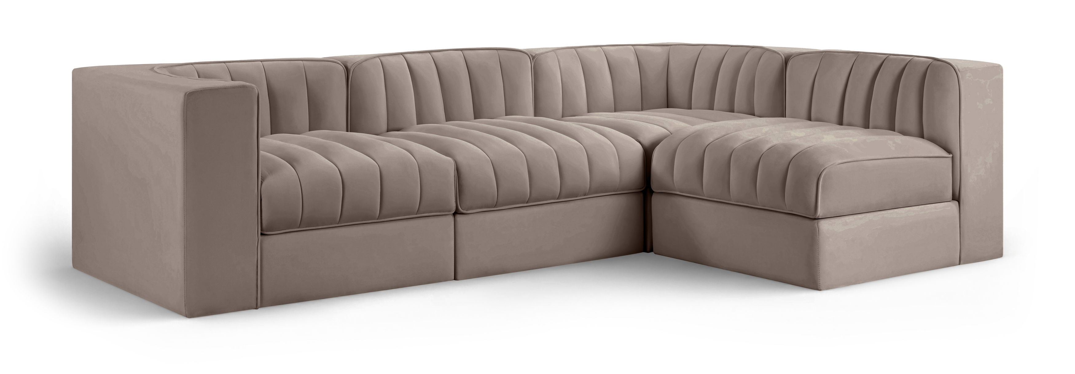 Rummi - Velvet Performance Fabric Upholstered 4 Piece Modular Sectional - Taupe