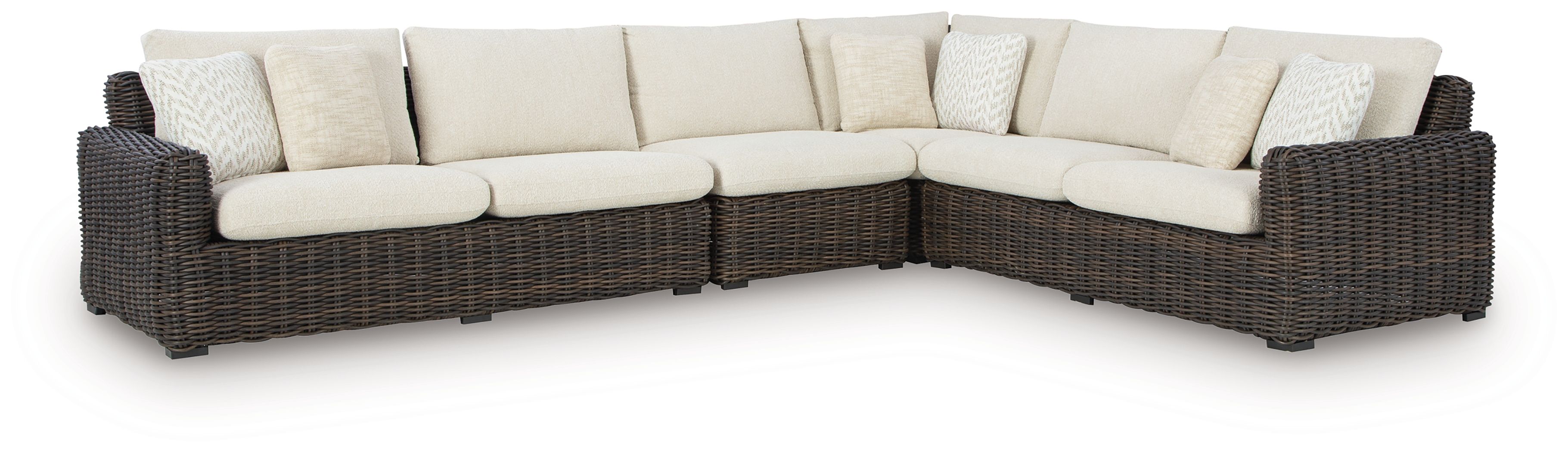 Ashley Furniture Kimora - 7 Pc. - 4-Piece Outdoor Sectional, Swivel Glider Lounge, Cocktail Table, End Table - Beige / Dark Brown - Image 3