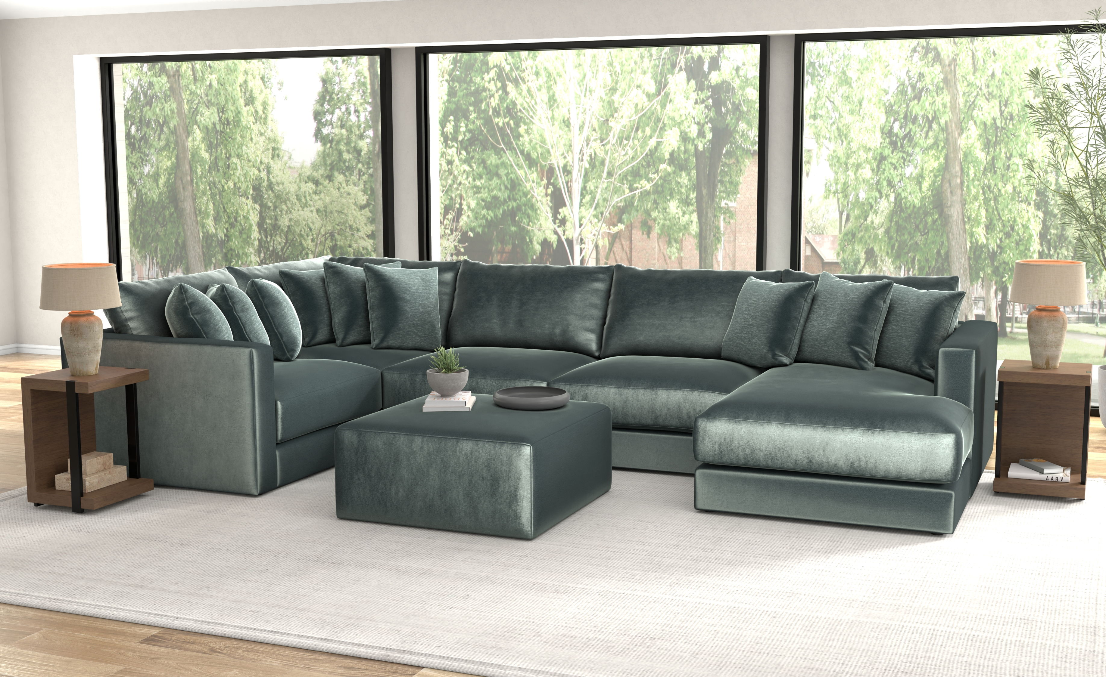 Remington - 5 Piece Modular Sectional (RSF Chaise) And 1 Included Cocktail Ottoman - Pine Image