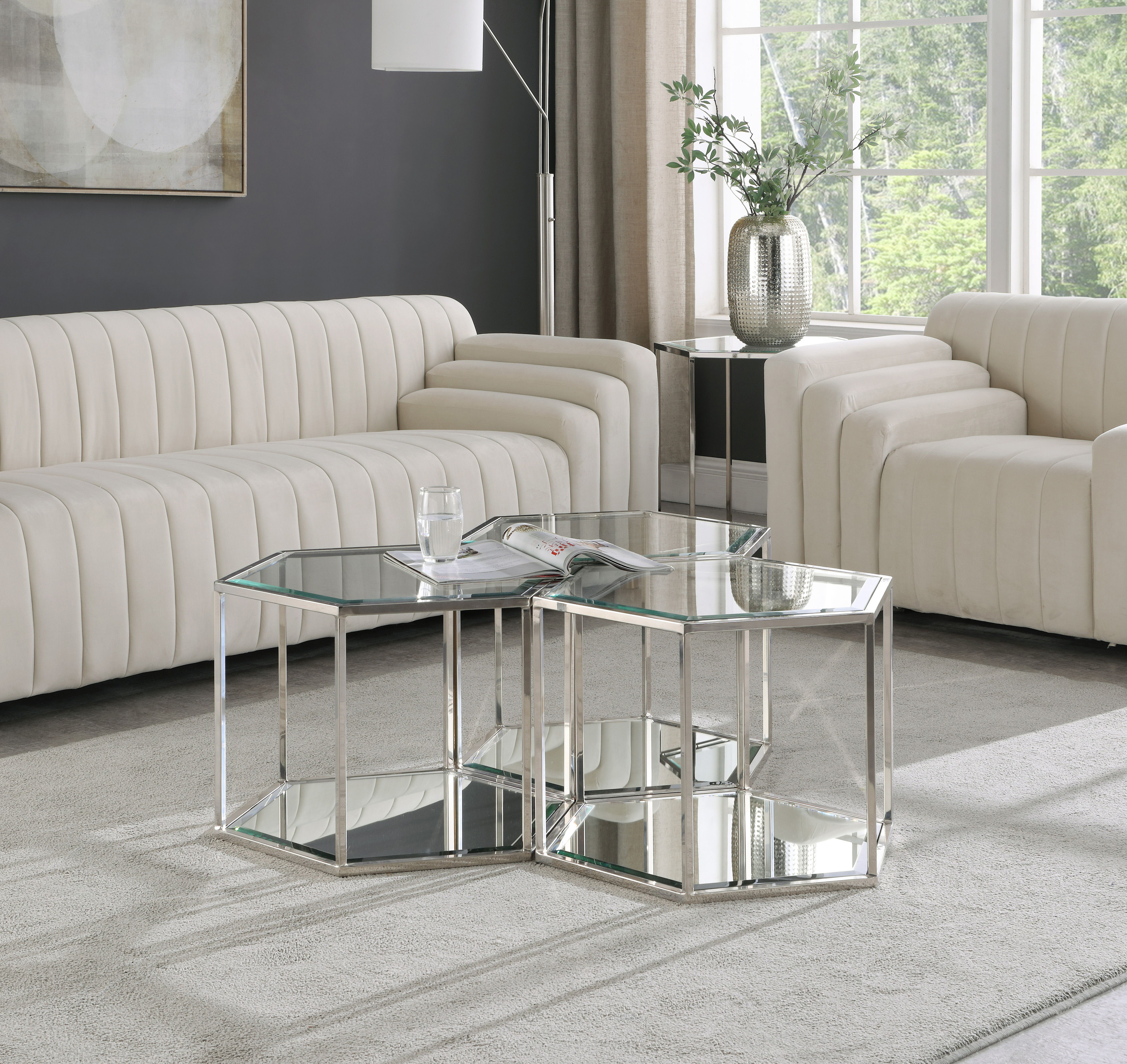 Sei - Coffee Table 3 Piece - Pearl Silver