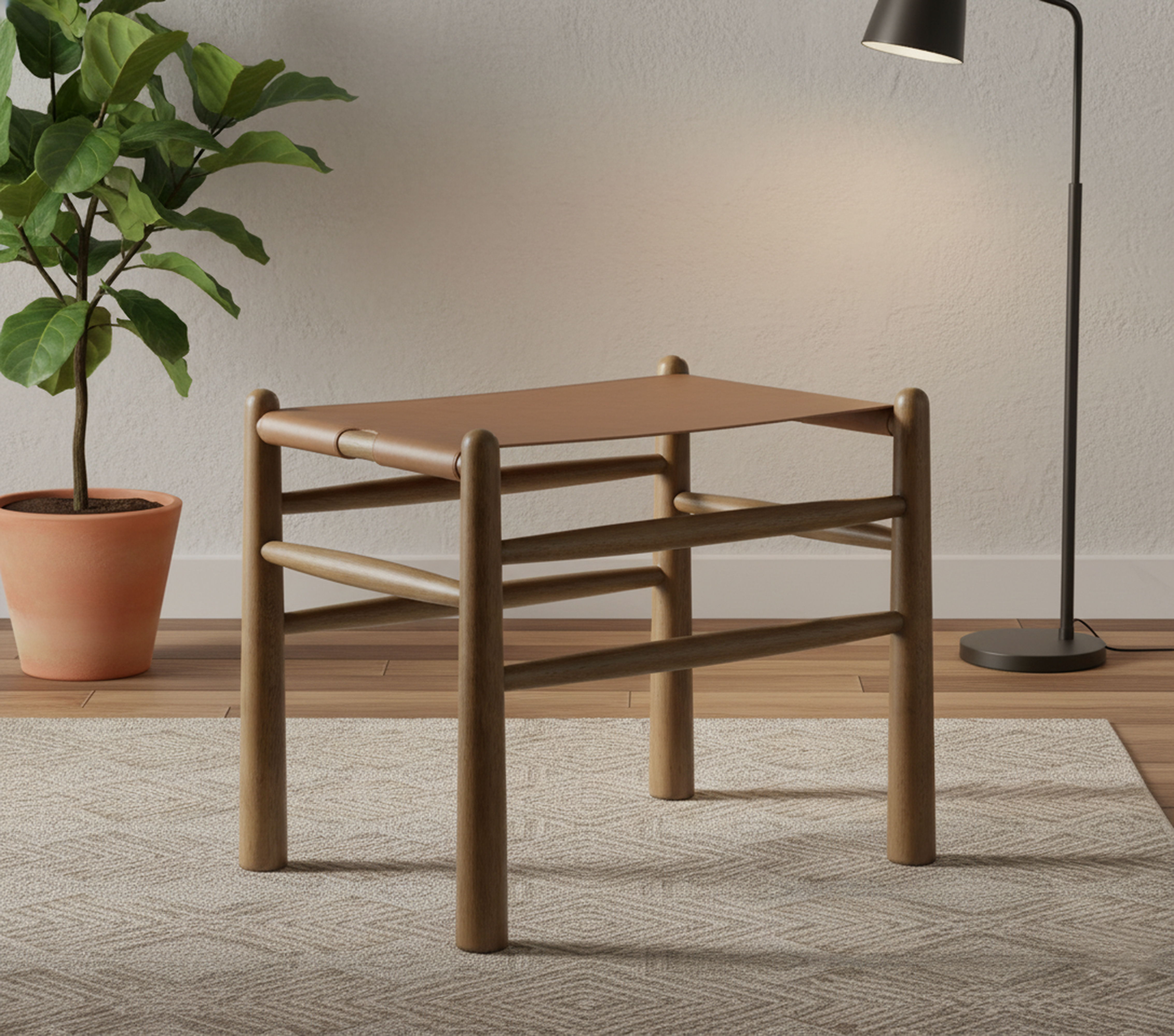 Santos - Upholstered Bench Vegan Leather - Brown