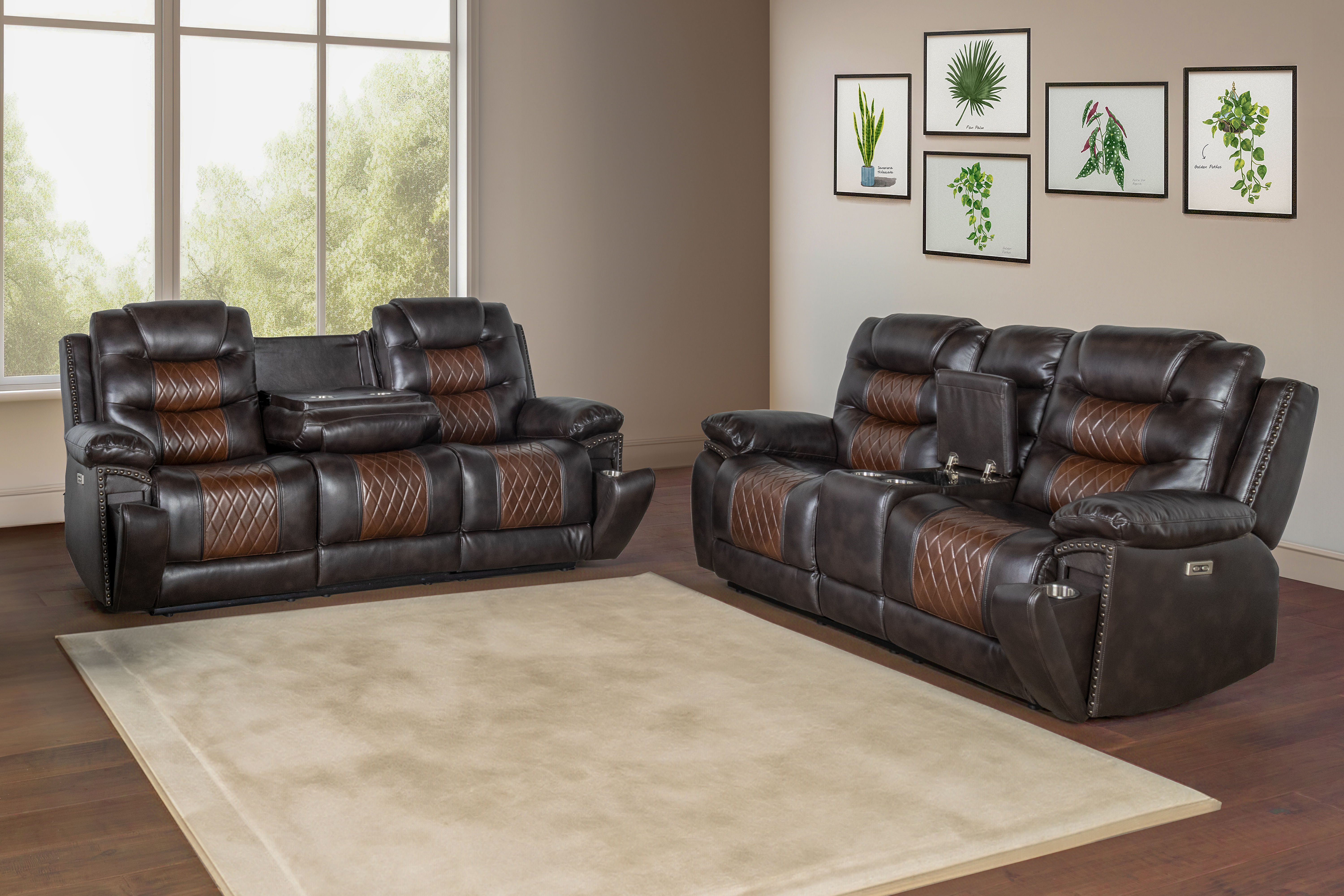 Nikko - P1 2 Piece Sofa & Loveseat Power Footrest - Brown