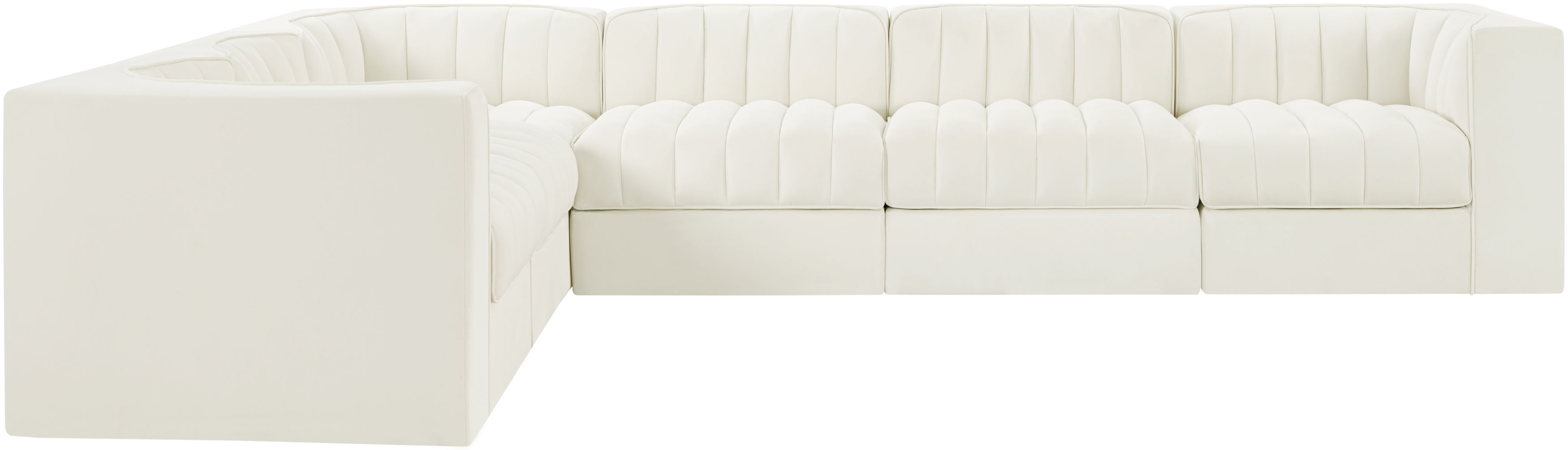 Rummi - Velvet Performance Fabric Upholstered 6 Piece Modular Sectional - Cream