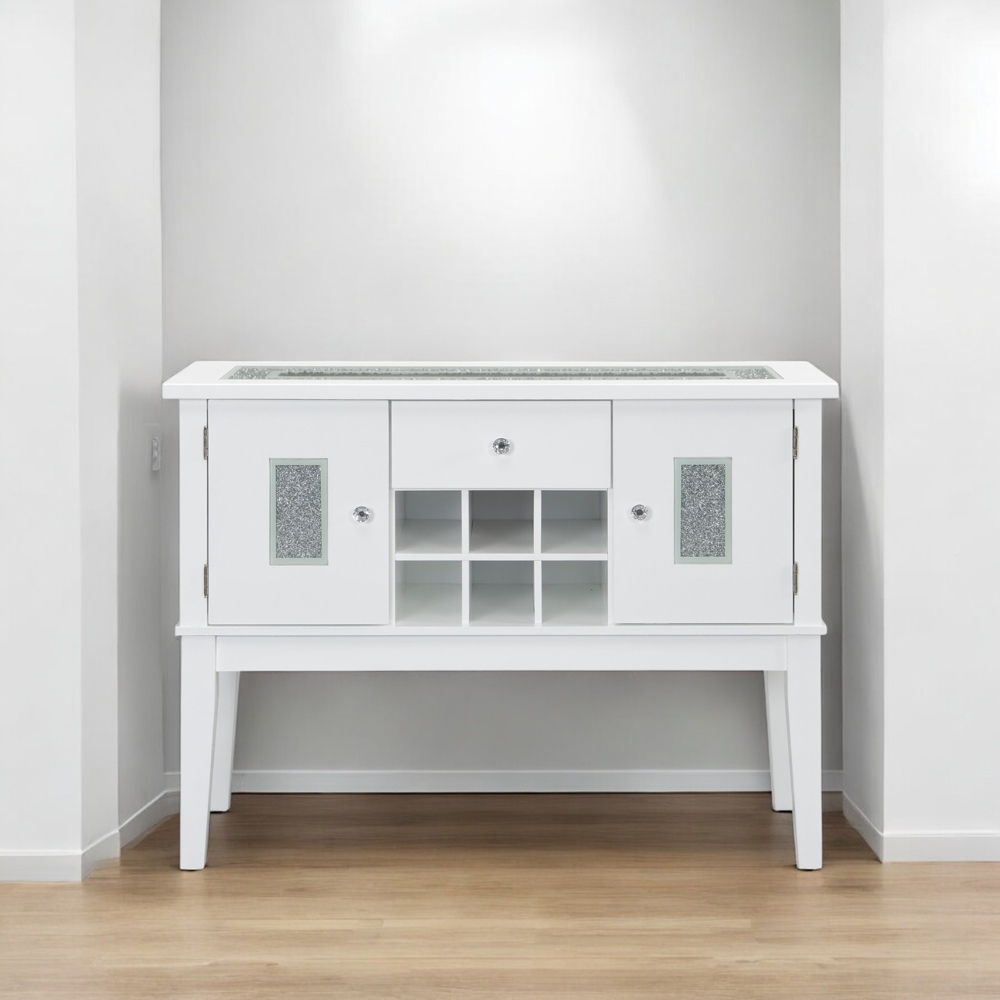 Elizaveta - Server - Faux Crystal Diamonds & White High Gloss, white, view 4