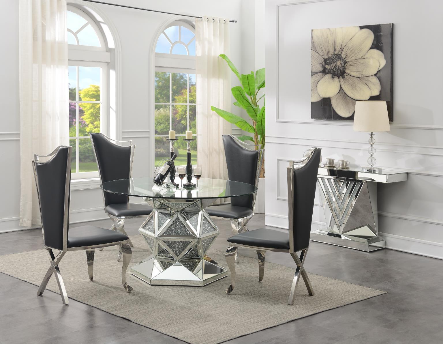 5 Pc · Glamour Dining Table, 4 Faux Leather Chairs