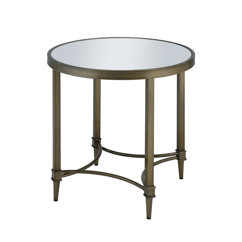 Aditya - End Table - Mirrored & Antique Brass, gold, view 2