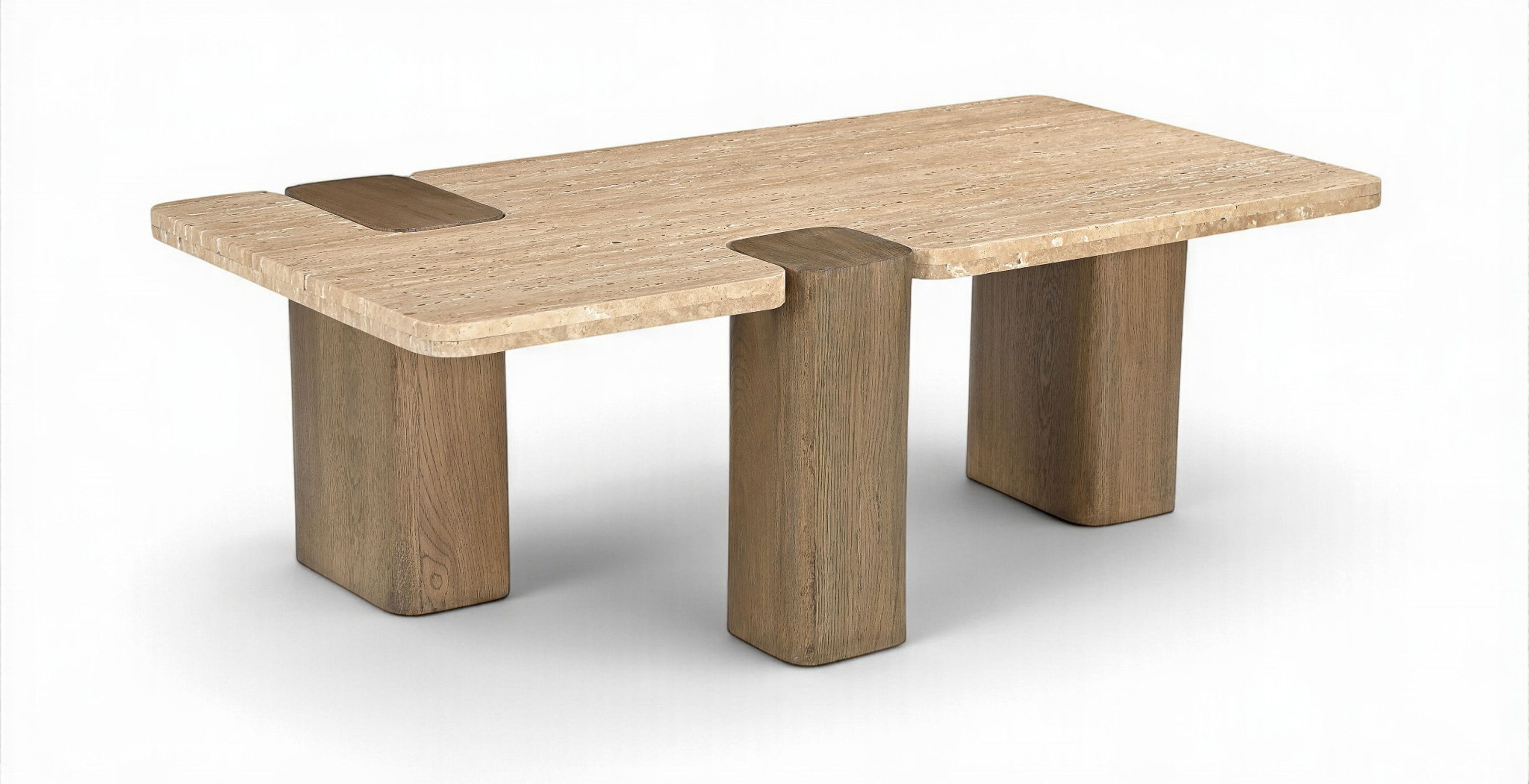 Ravenna - Genuine Fabric Travertine And Oak Wood Coffee Table - Natural