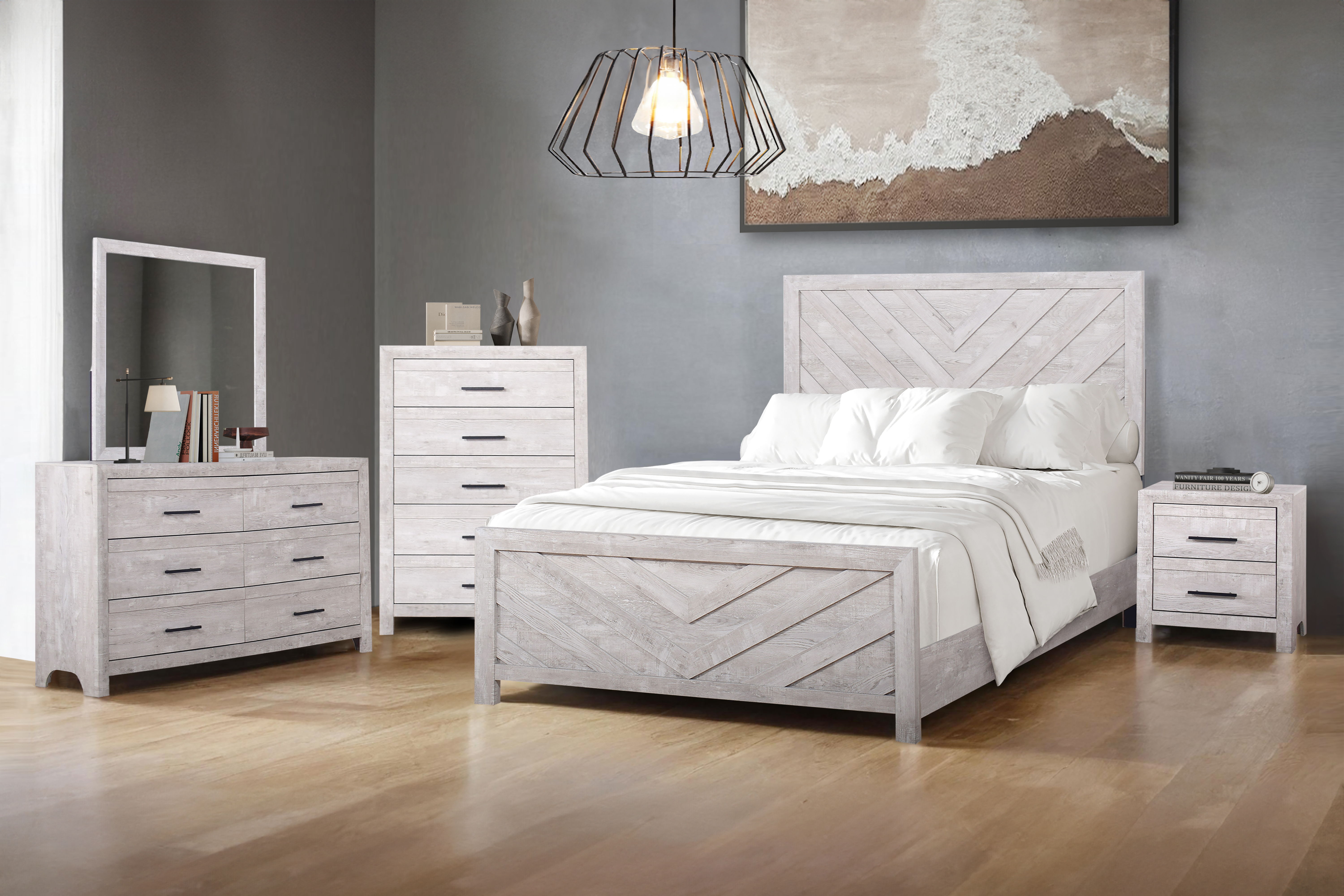 Biscayne - 5/0 Queen 5 Piece Bedroom Set (Bed, Dresser, Mirror, Chest, Nightstand) - Gray