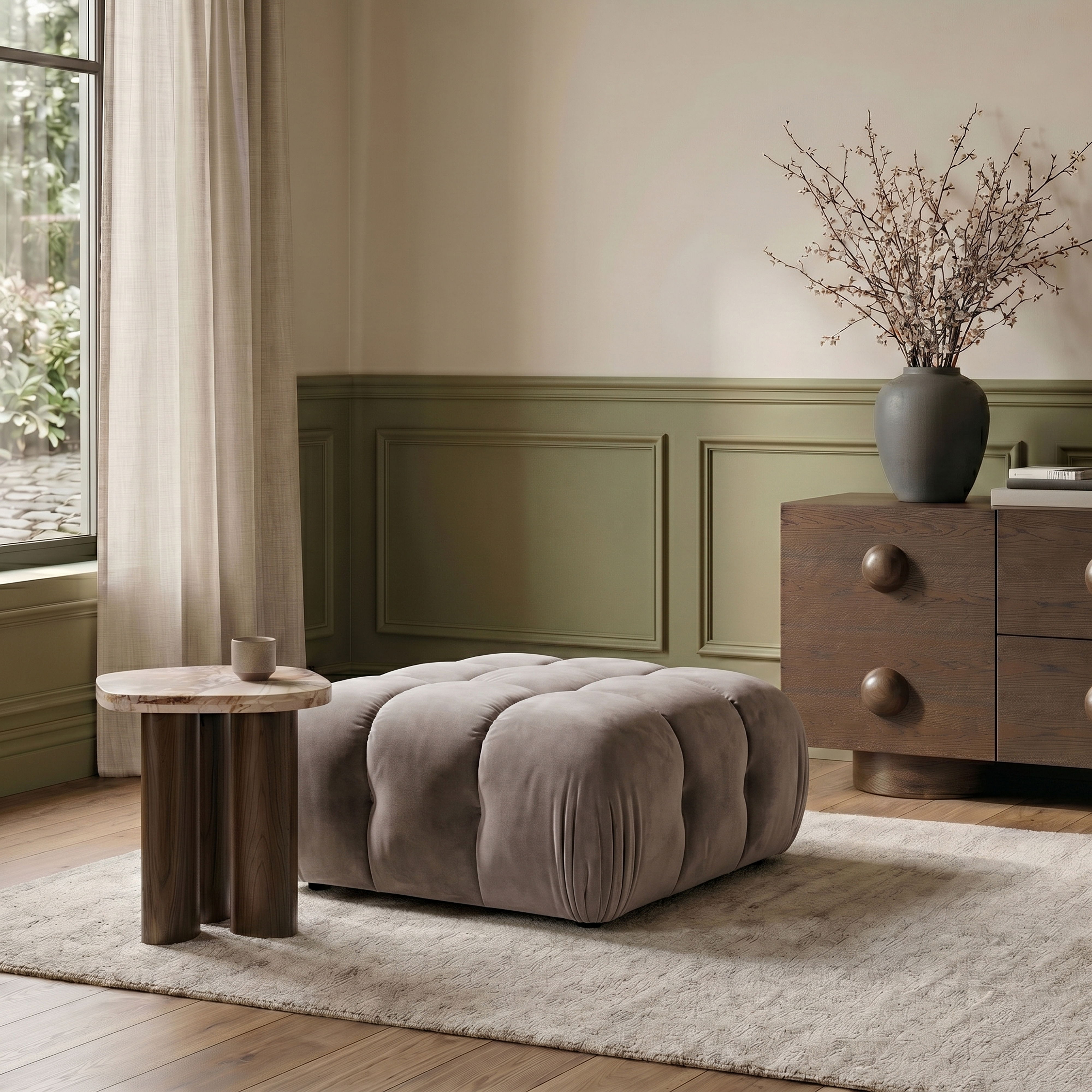Orin - Velvet Performance Fabric Upholstered Modular Ottoman - Taupe