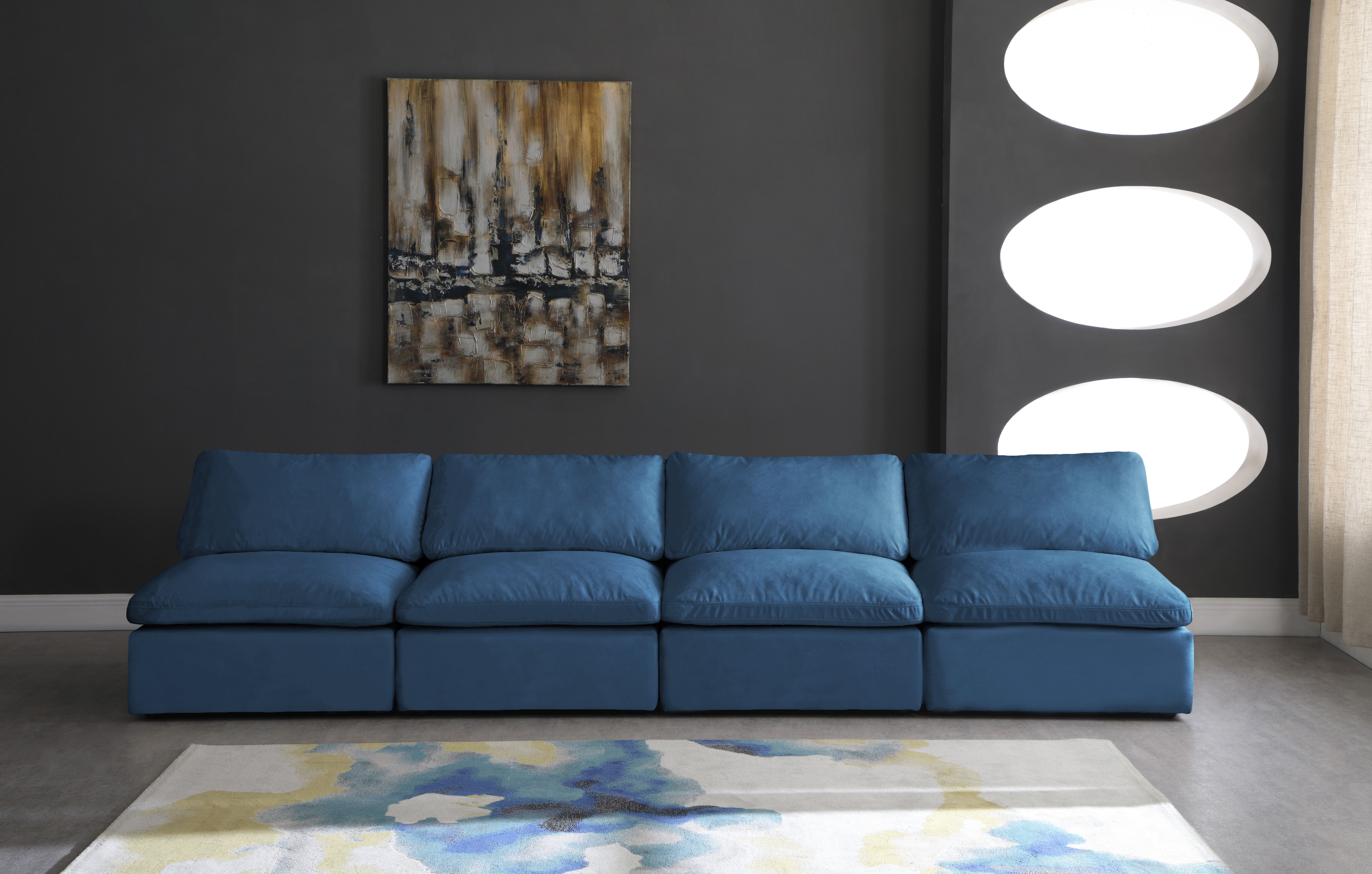 Plush - 4 Piece Modular Armless Sofa - Navy