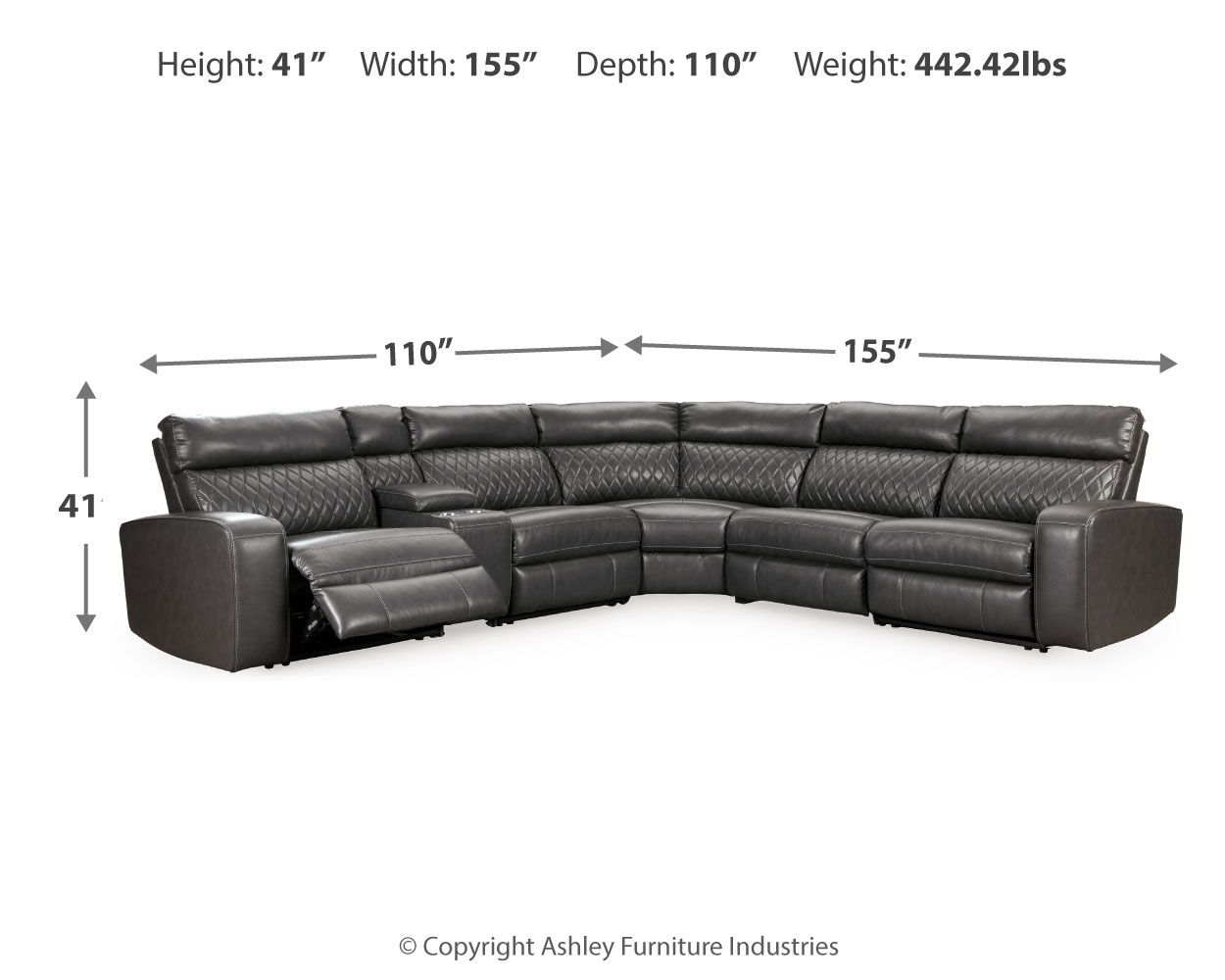 Ashley Furniture Samperstone - Zero Wall Recliners With Console 6 Pc Sectional - Gray - Image 6