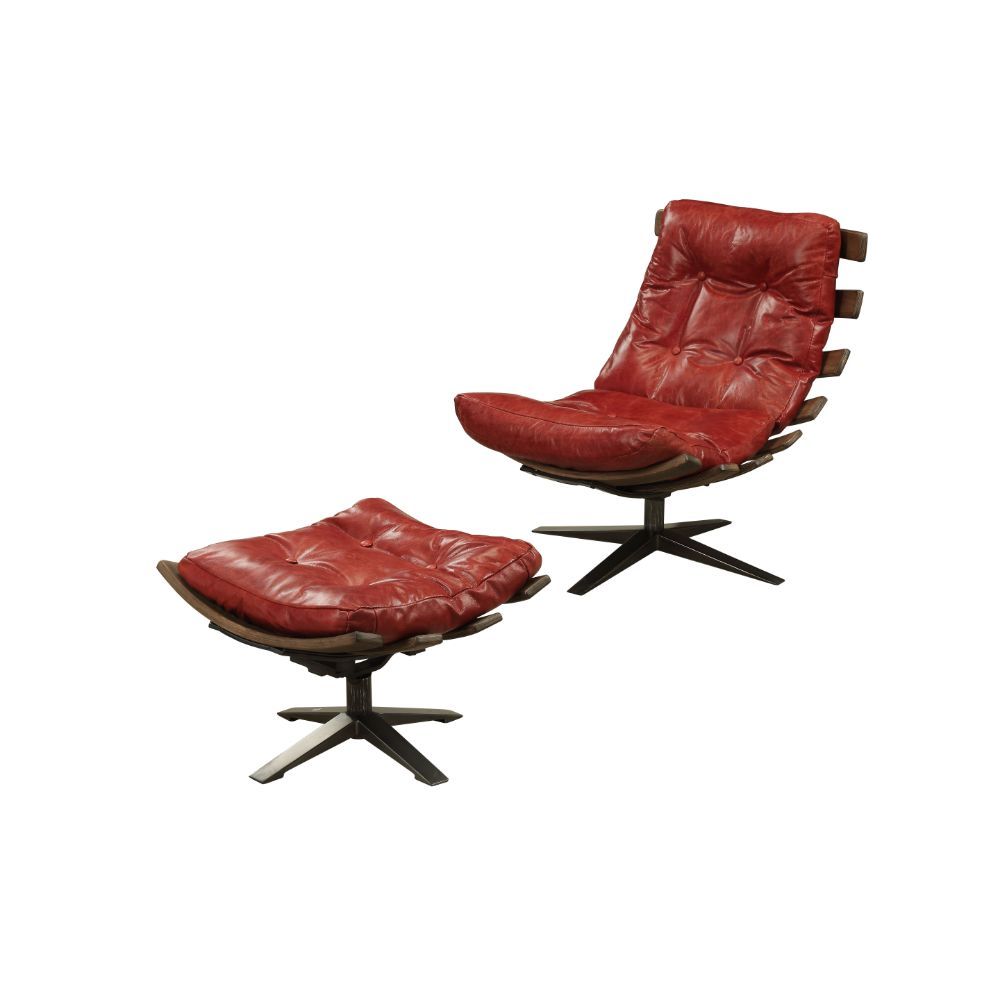 Gandy - Chair & Ottoman - Antique Red Top Grain Leather, red, view 2