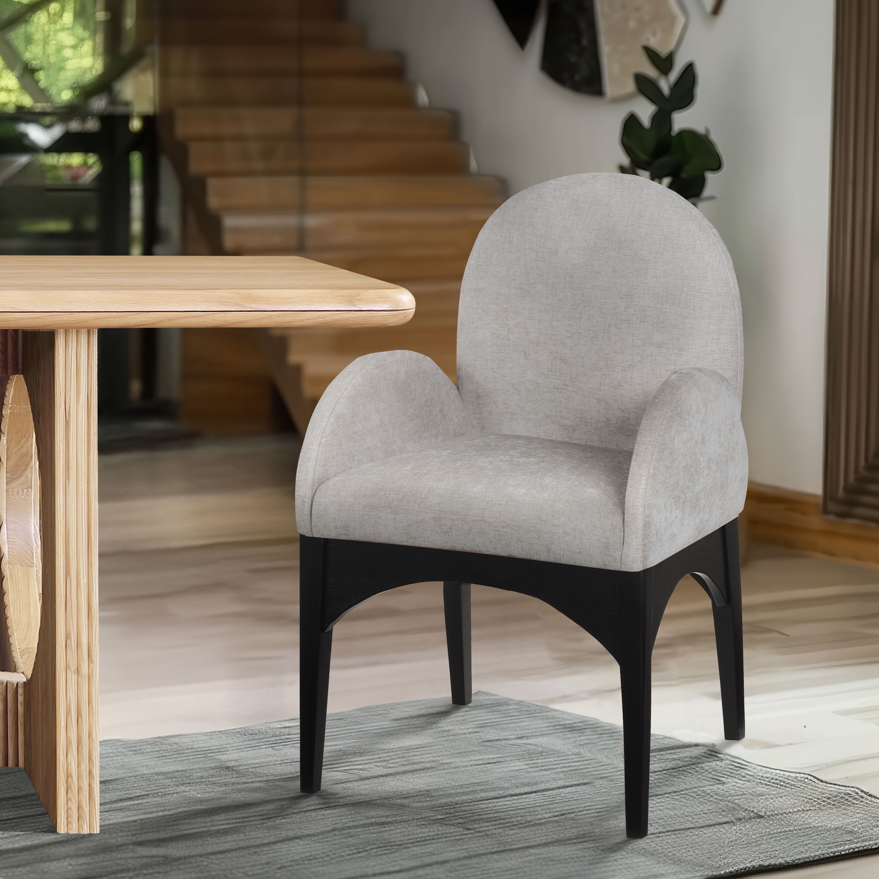 Waldorf - Chenille Dining Arm Chair With Black Legs - Gray