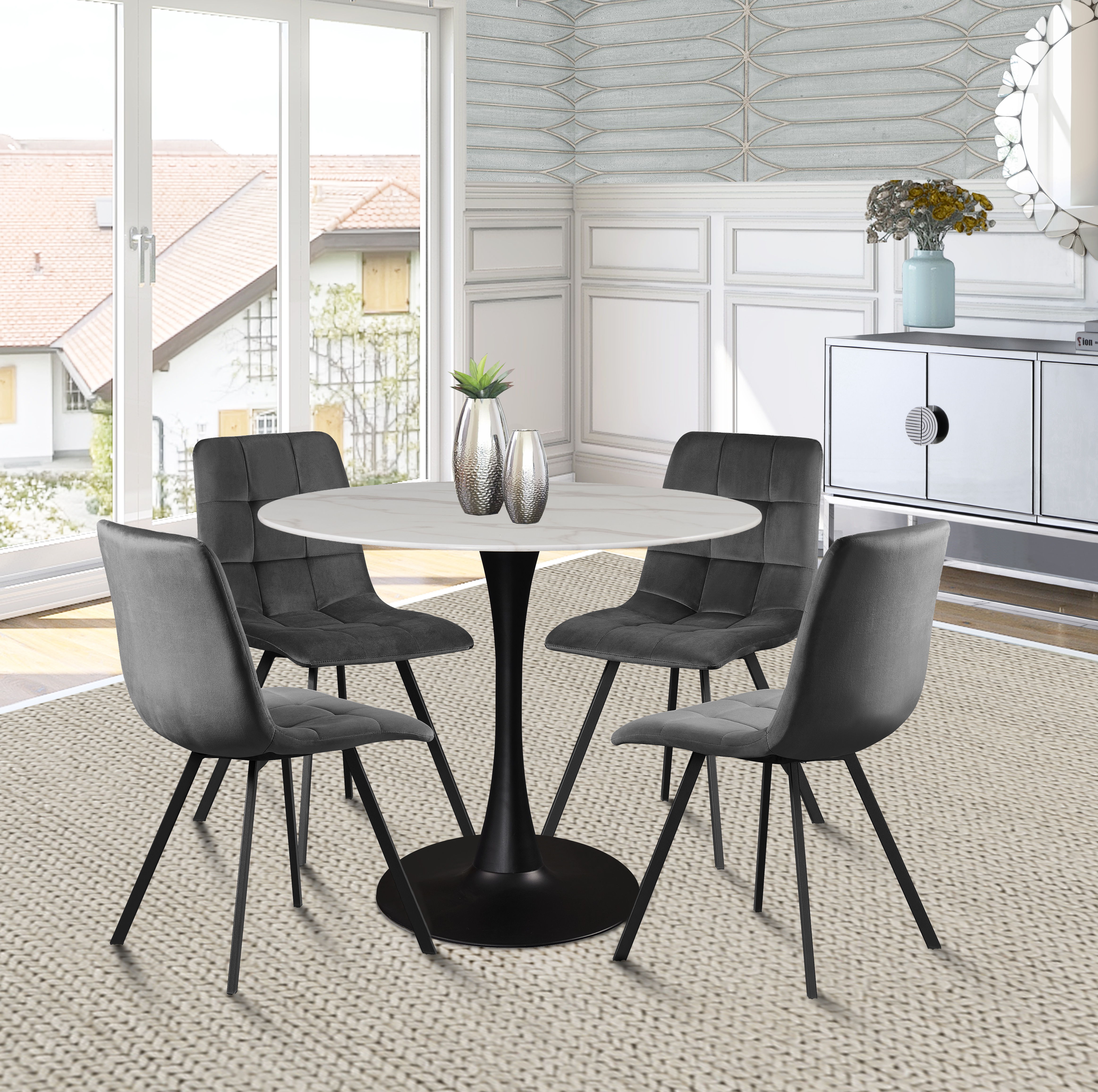 Holly - 36" Dining Table - Black / White