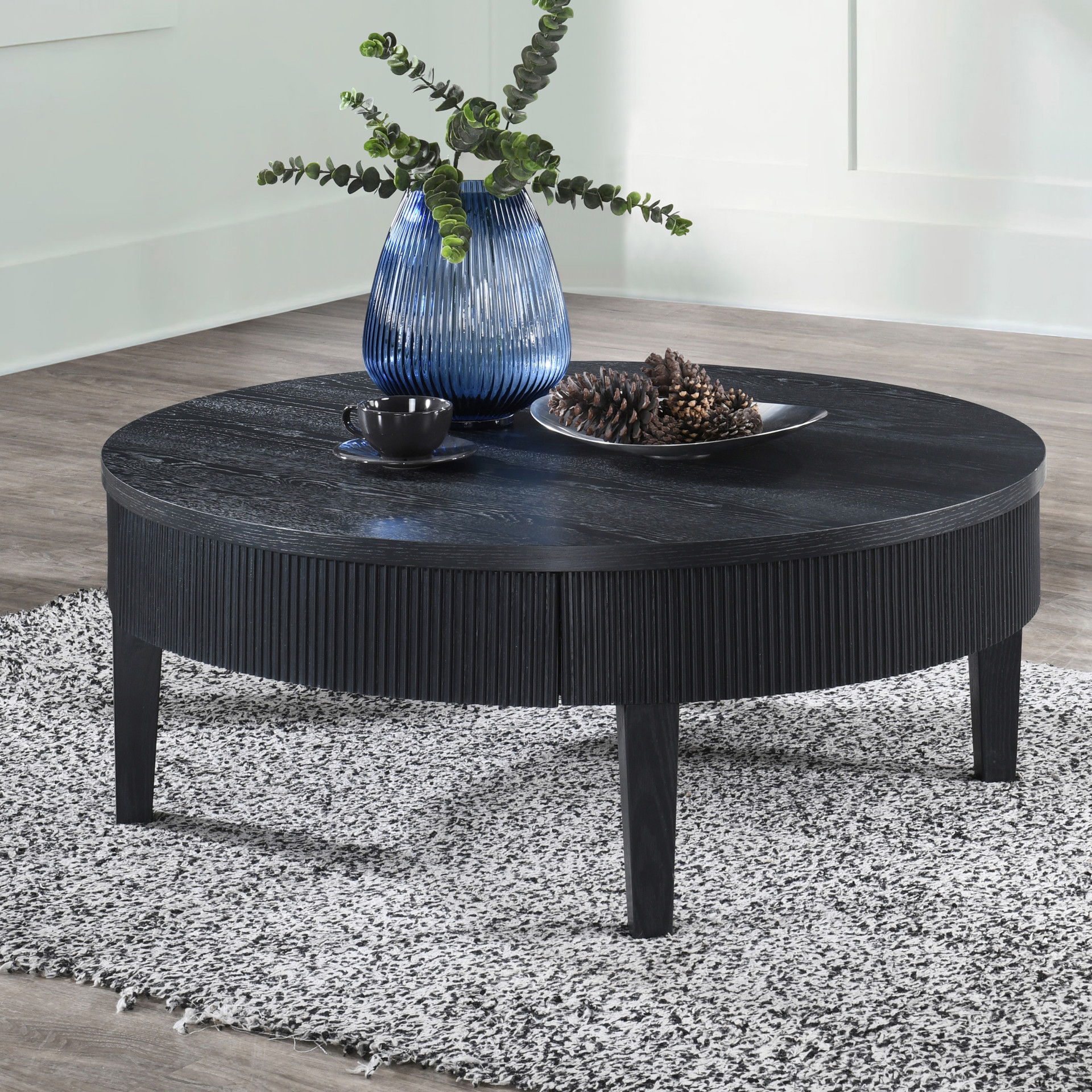 Tate - Round One Drawer Coffee Table - Black, black