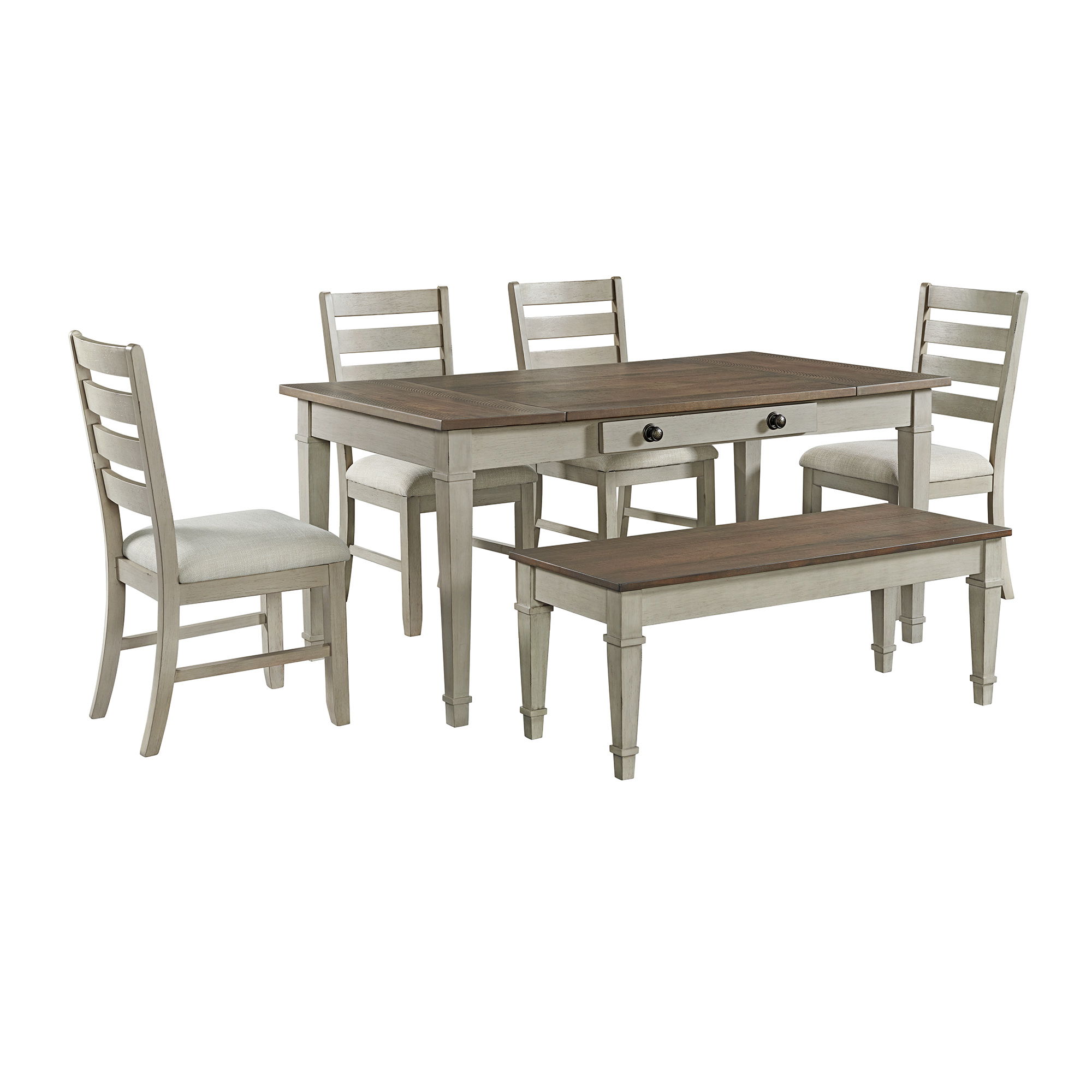 6 Pc · Rectangular Table, Four Chairs & Storage Bench