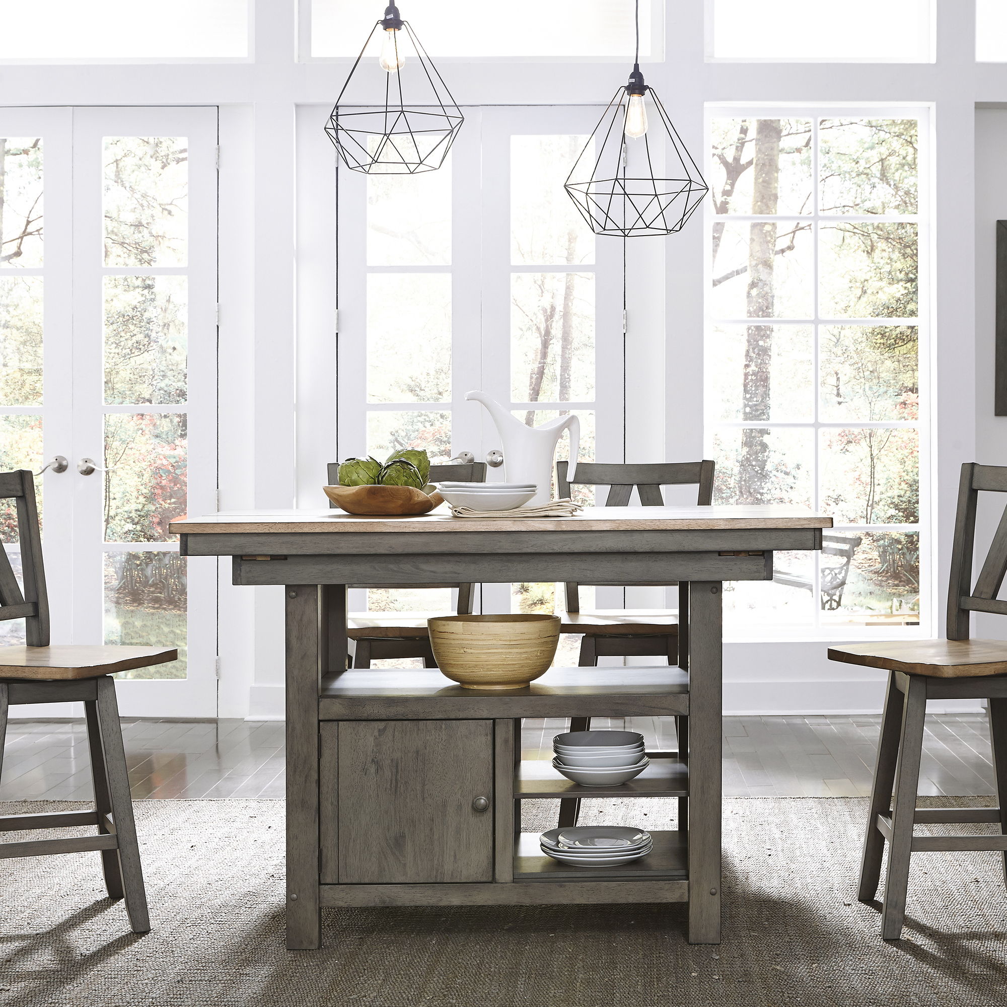 Liberty Furniture Lindsey Farm - 5 Piece Gathering Table Set - Dark Gray