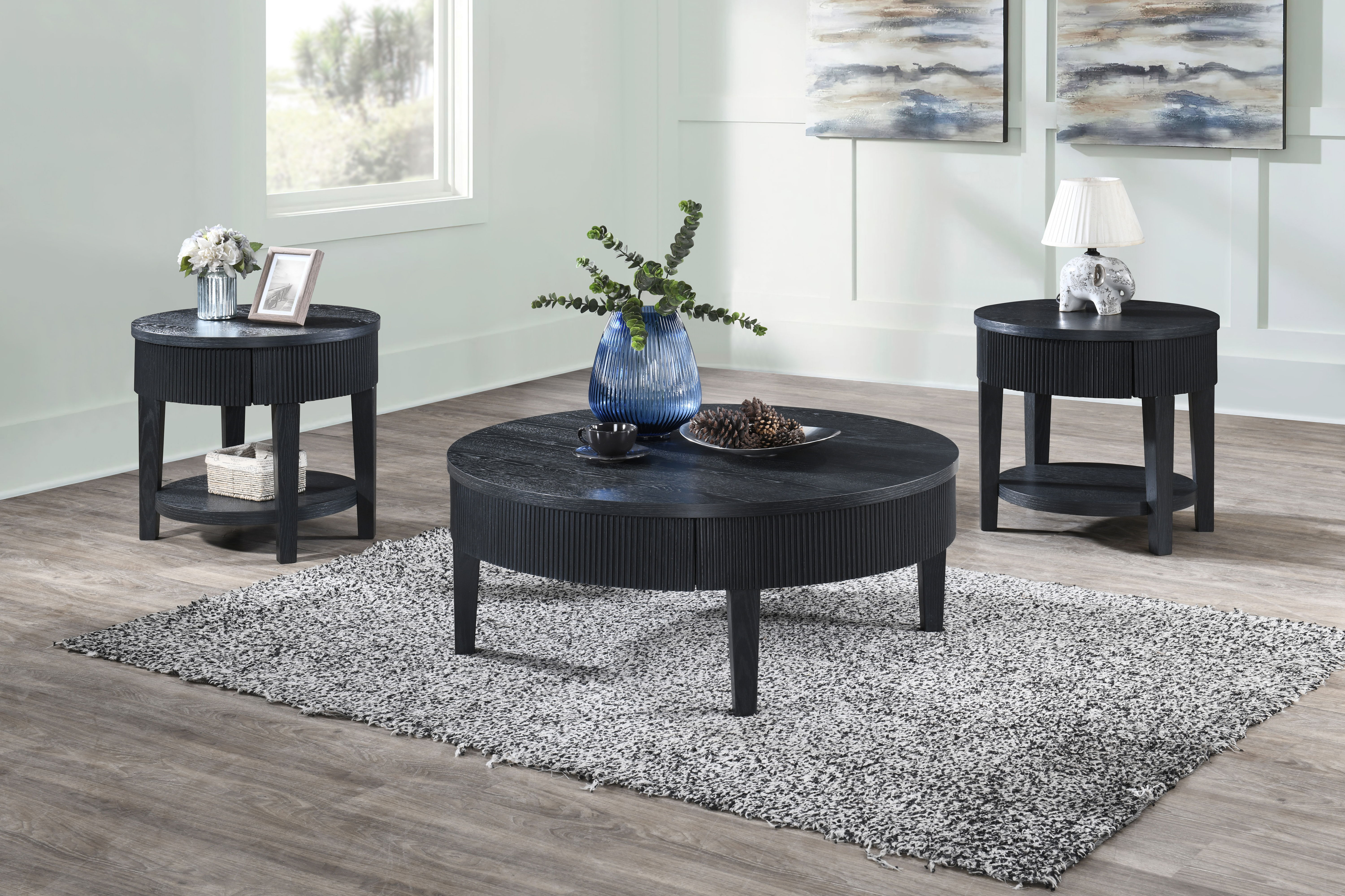 Tate - Round One Drawer End Table - Black, black