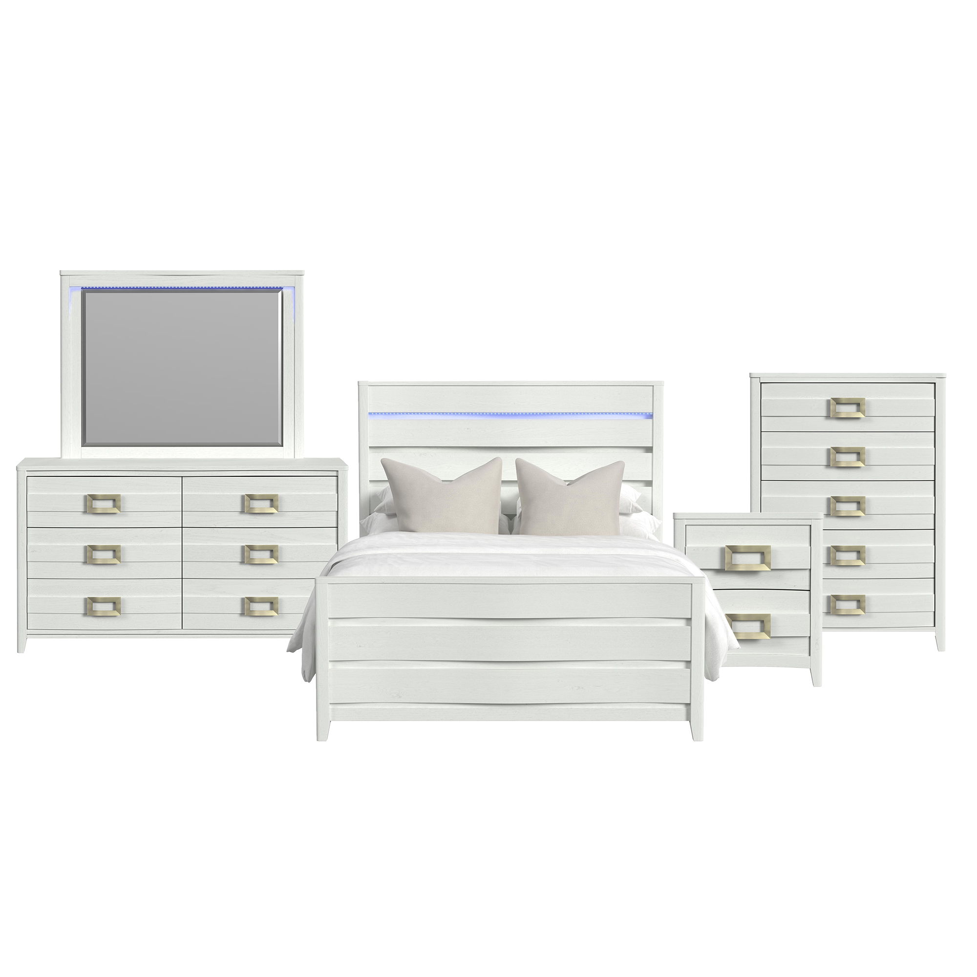 Tobias - Queen 5 Piece Bedroom Set With LED - White