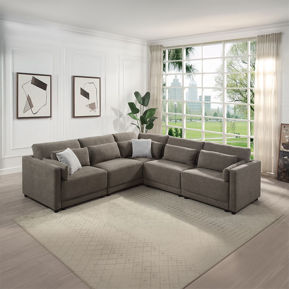 Rylie - Modular Armless Chair With Pillow - Brown Linen, dark brown