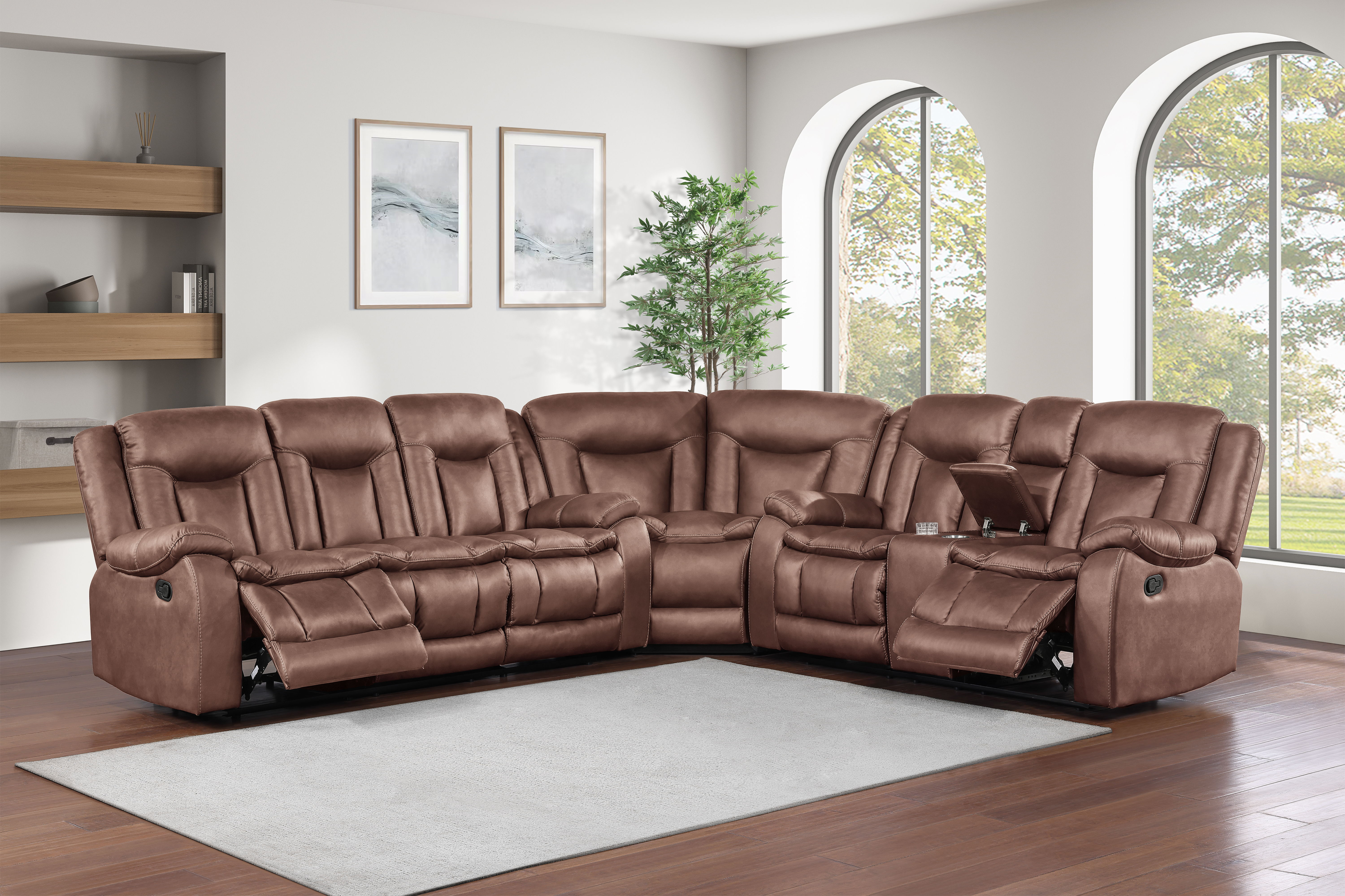 Morello - 3 Piece Manual Sofa/Loveseat/Wedge - Brown