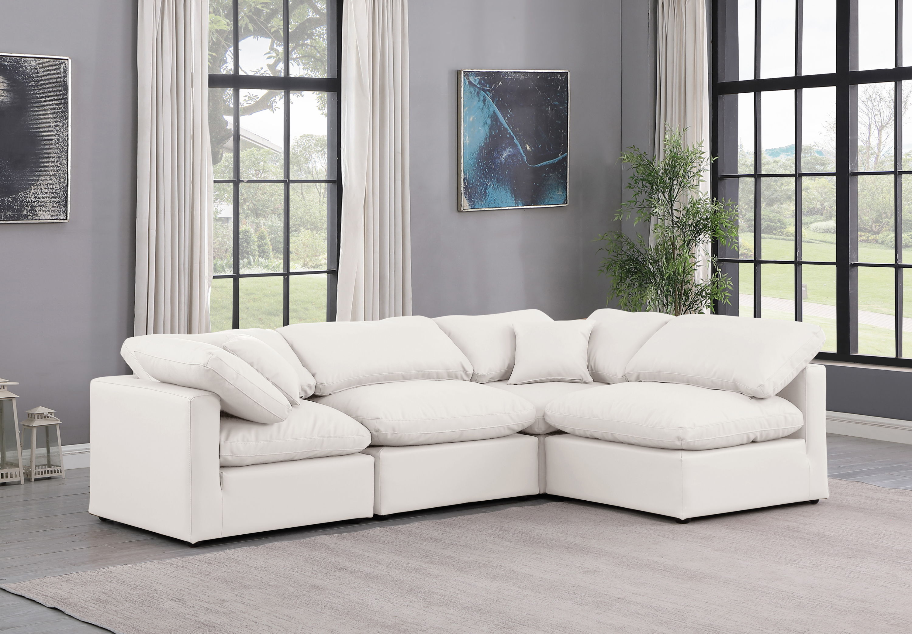 Indulge - Faux Leather 4 Piece Modular Sectional - Cream