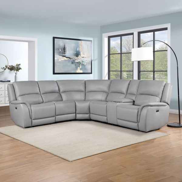 Alexandria - 6 Piece Dual Power Leather Reclining Sectional - Stone