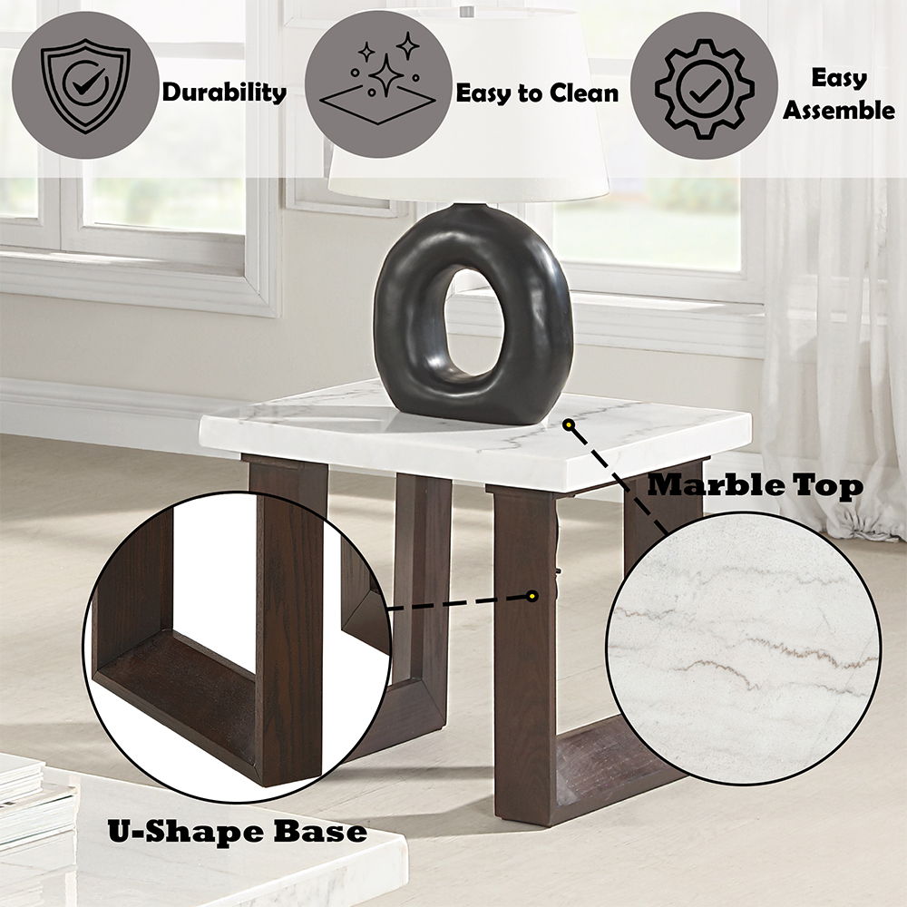 Edwyn - End Table With Marble Top - White Natural Marble Top & Brown, white, view 4