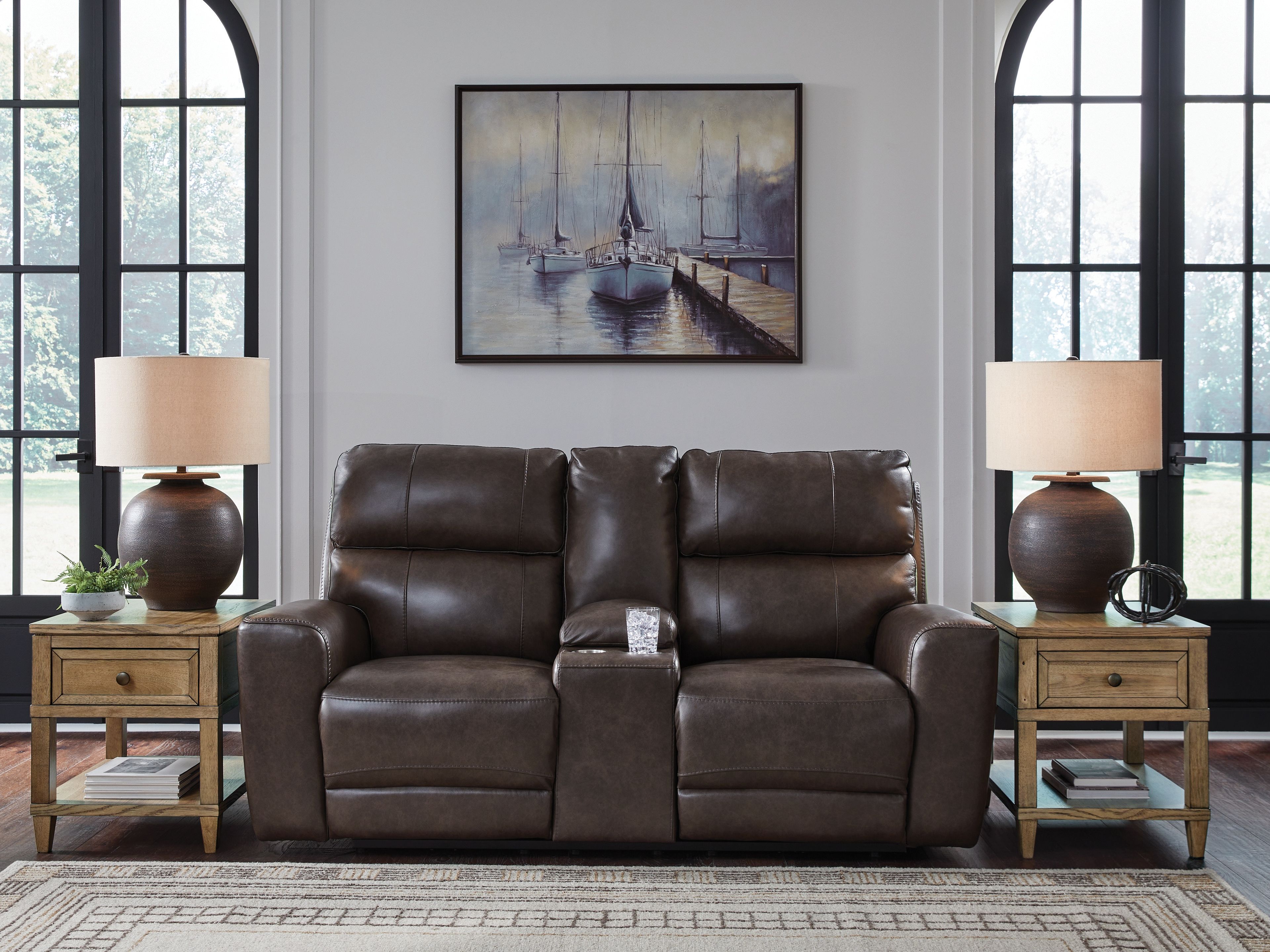Ashley Furniture Crossplex - Power Reclining Loveseat / Console / Adjustable Headrest - Smoke - Image 2