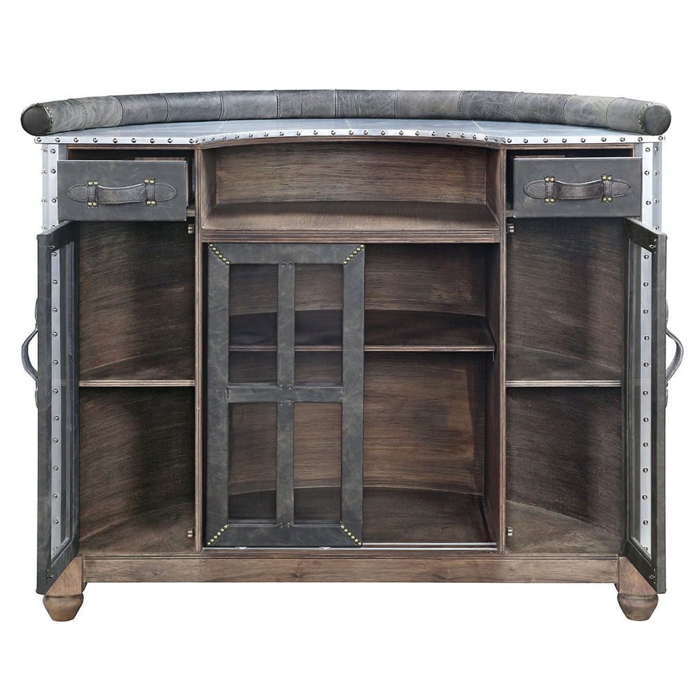 Rahma - Bar Table - Antique Ebony Top Grain Leather & Aluminum, dark gray, view 5