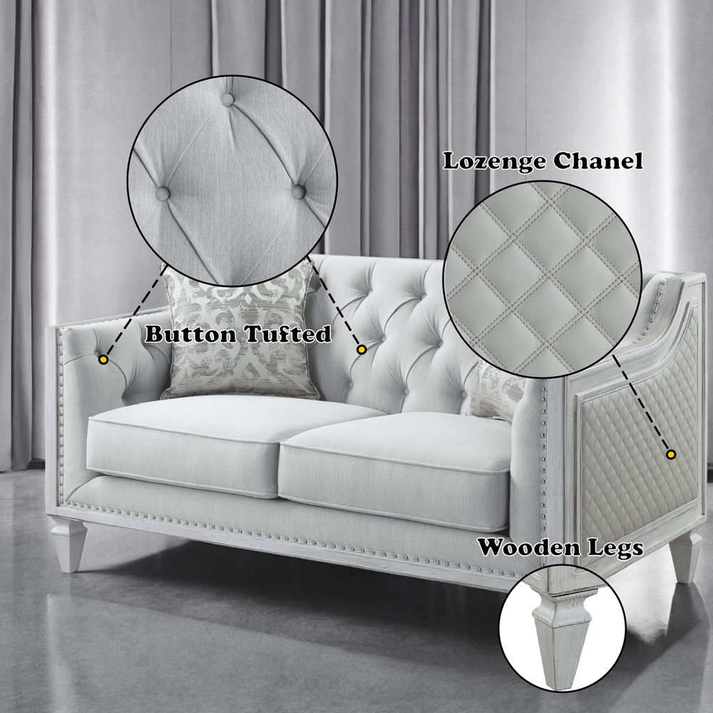 Katia - Loveseat With 2 Pillows - Light Gray Linen & Weathered White, light gray, view 8