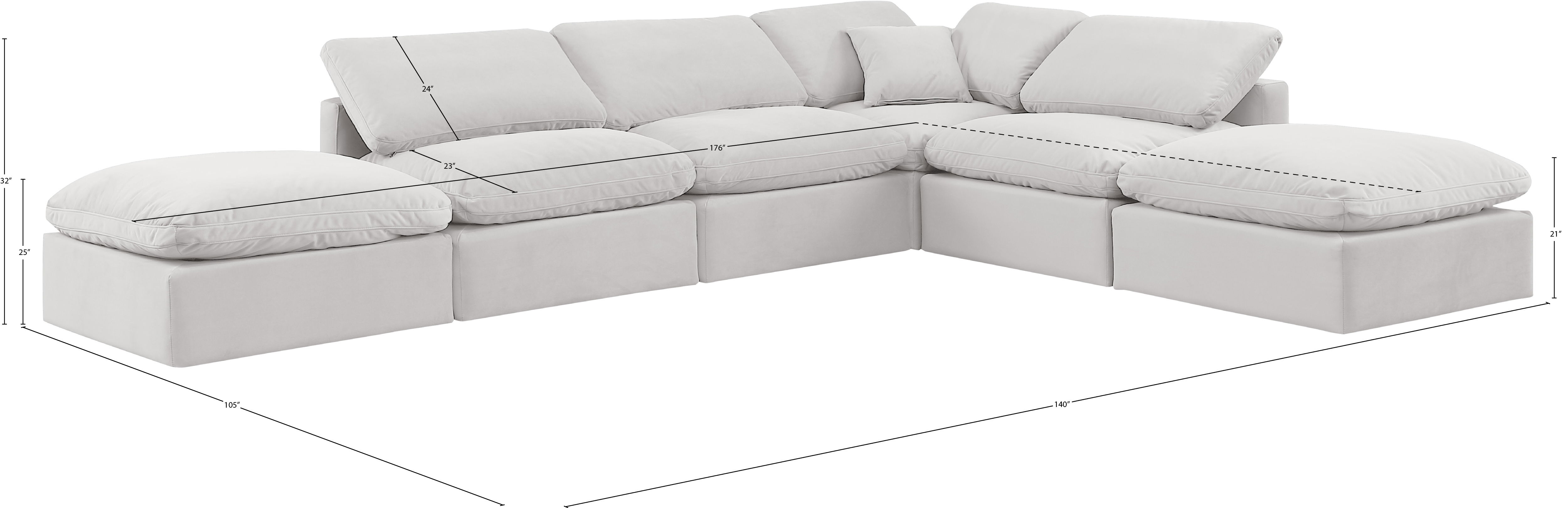 Indulge - Velvet 6 Piece Modular Armless Sectional - Off White