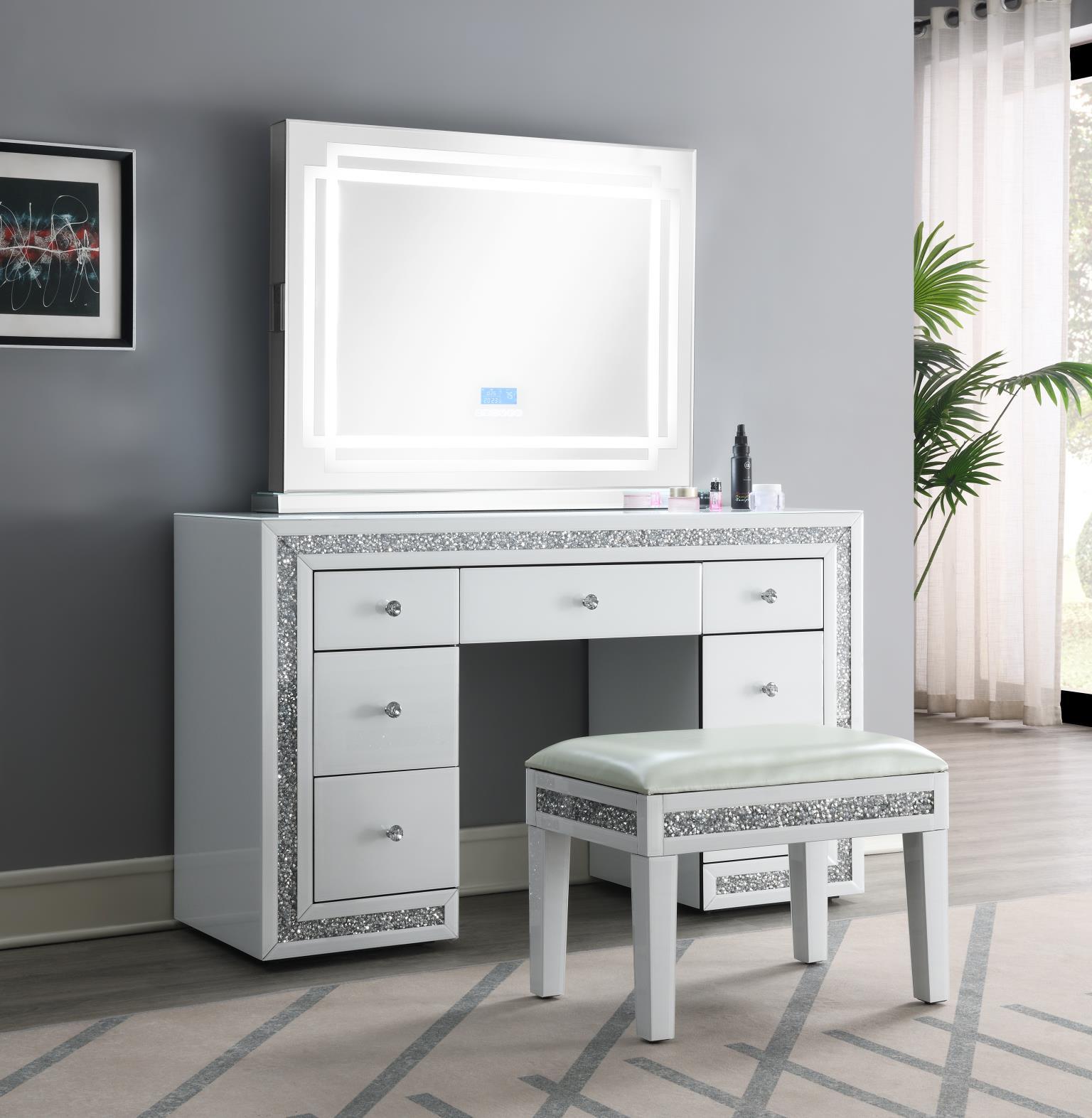 G-325 - Glamour Vanity Set (Dresser + Mirror Bluetooth Speaker With Lights) - White