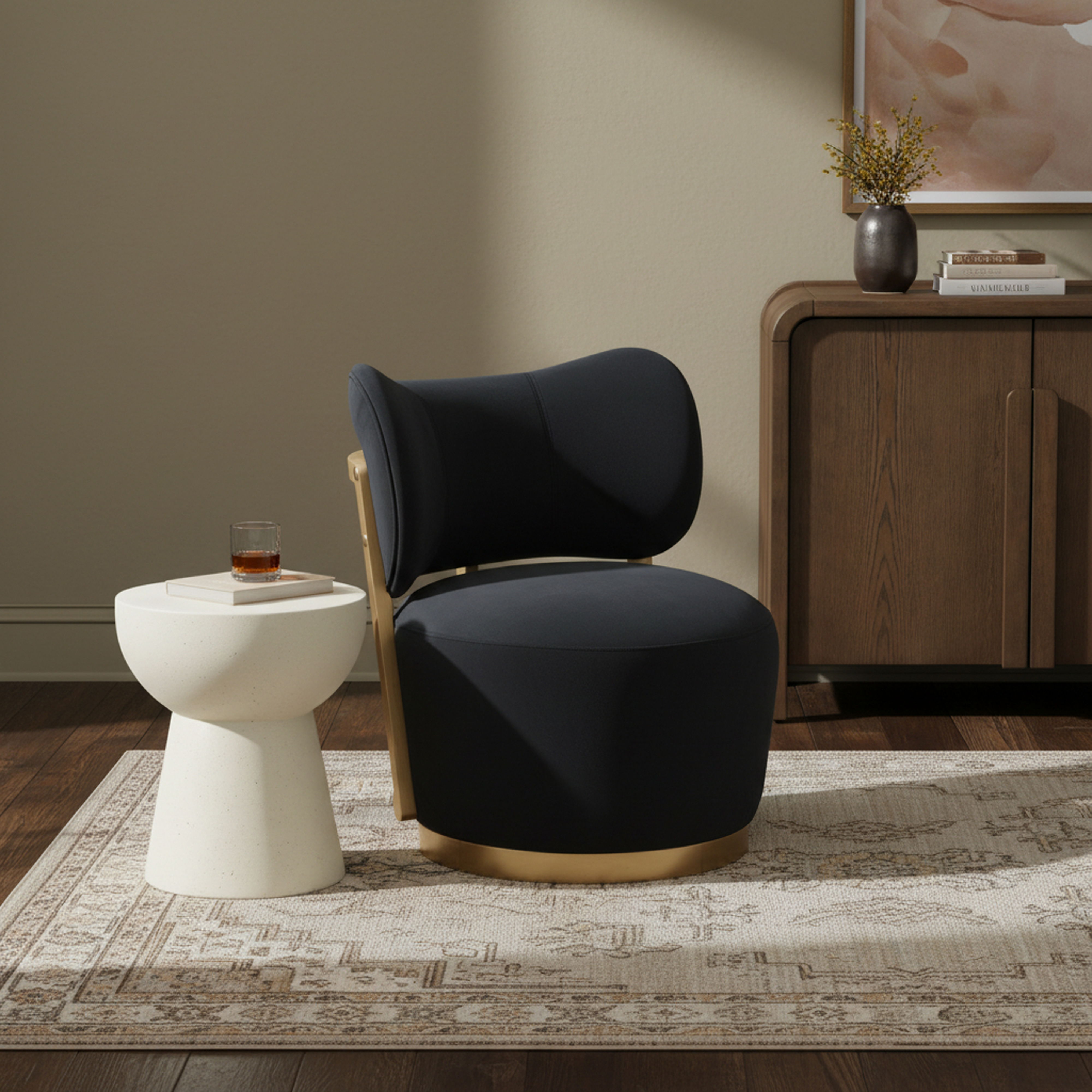 Elara - Velvet Upholstered Swivel Accent Chair - Black