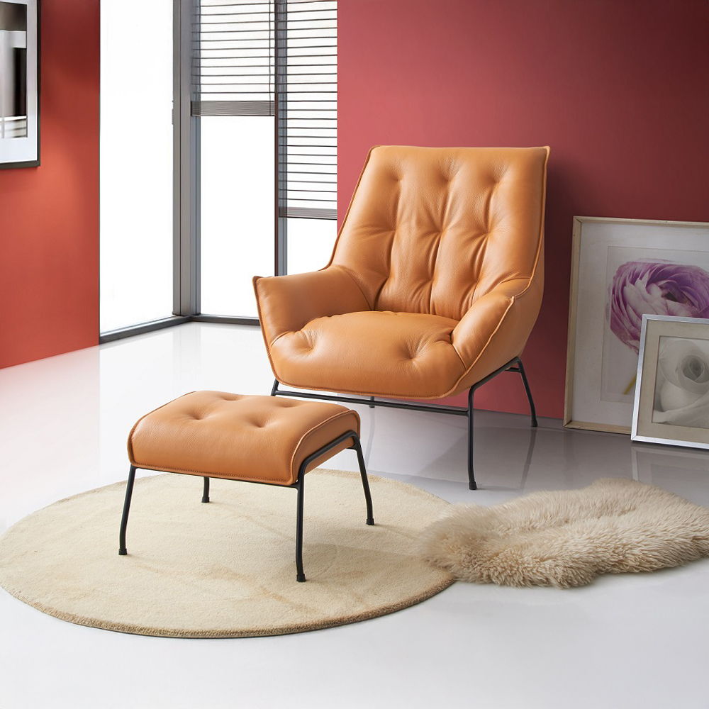 Zusa - Accent Chair & Ottoman - Sandstone Top Grain Leather, orange, view 5